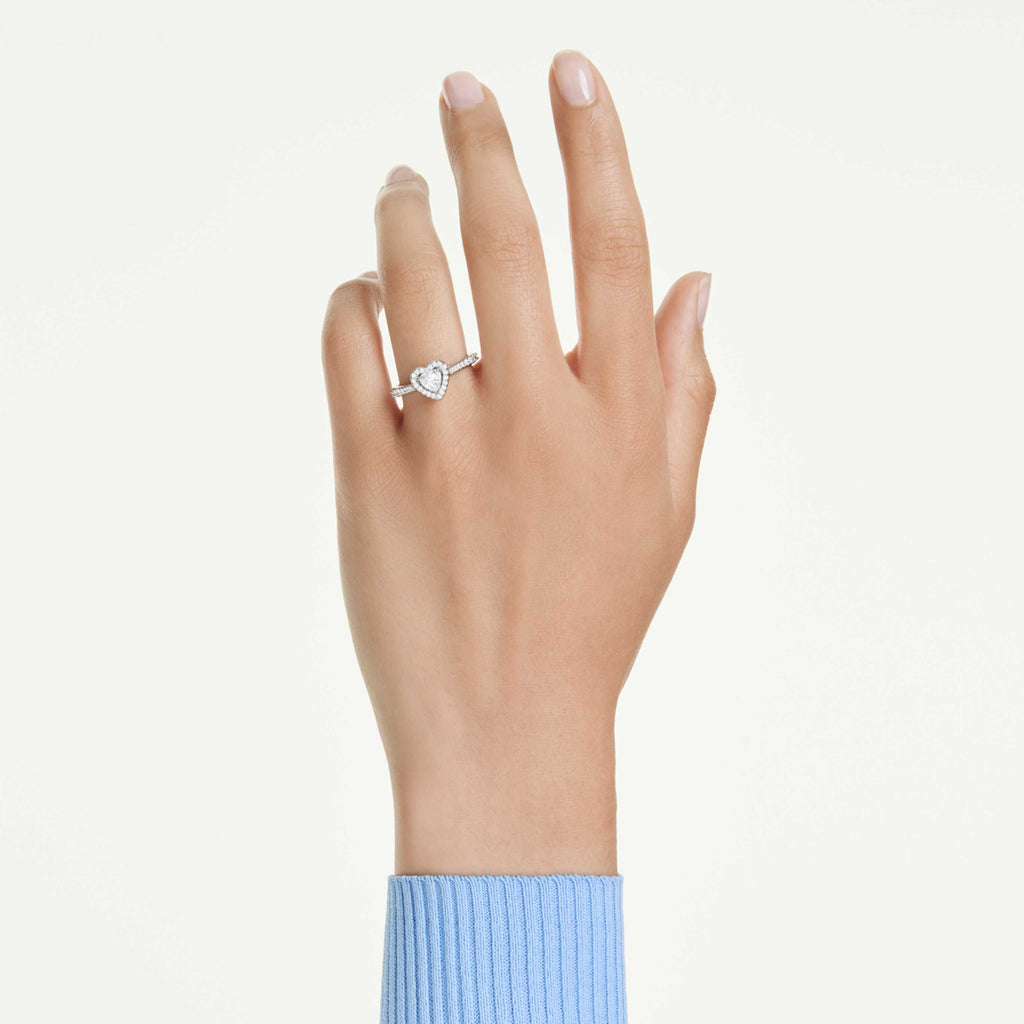 Swarovski Una Angelic motif ring Mixed cuts, Heart, White, Rhodium plated