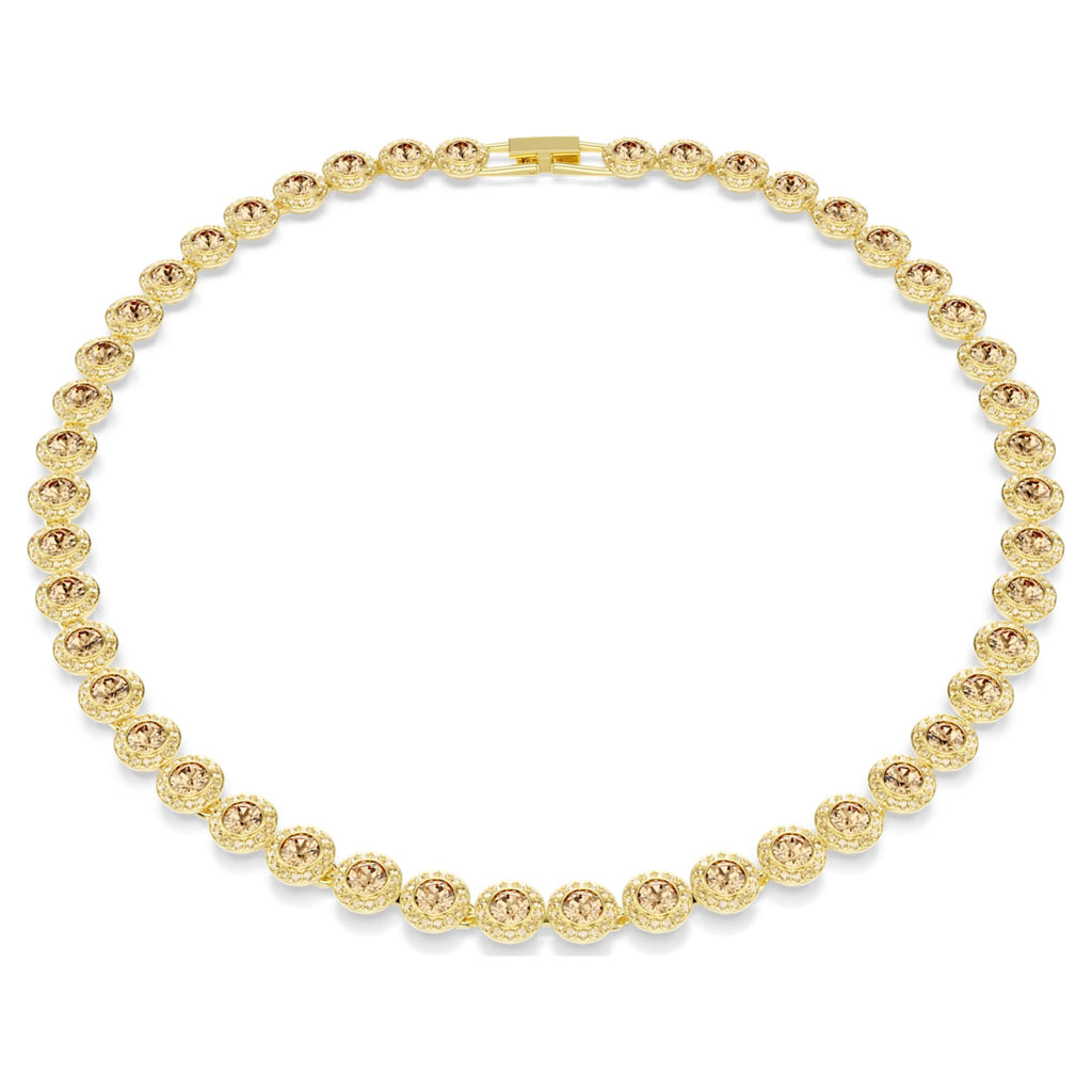 Swarovski Una Angelic necklace Round cut, Caramel, 18K gold finish
