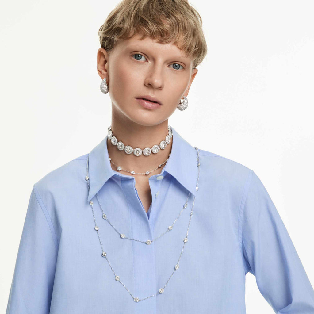 Swarovski Una Angelic necklace Round cut, Double sided motifs, White, Rhodium plated