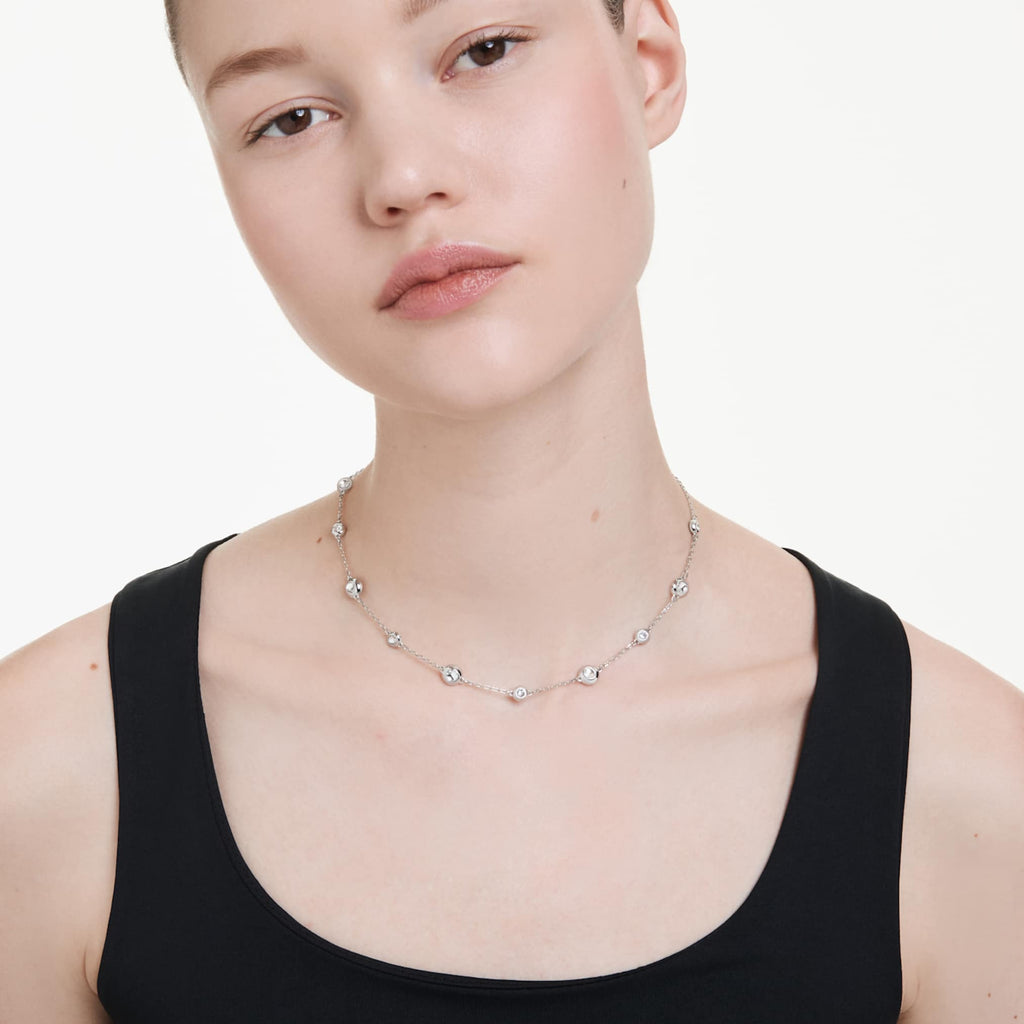 Swarovski Una Angelic necklace Round cut, Double sided motifs, White, Rhodium plated