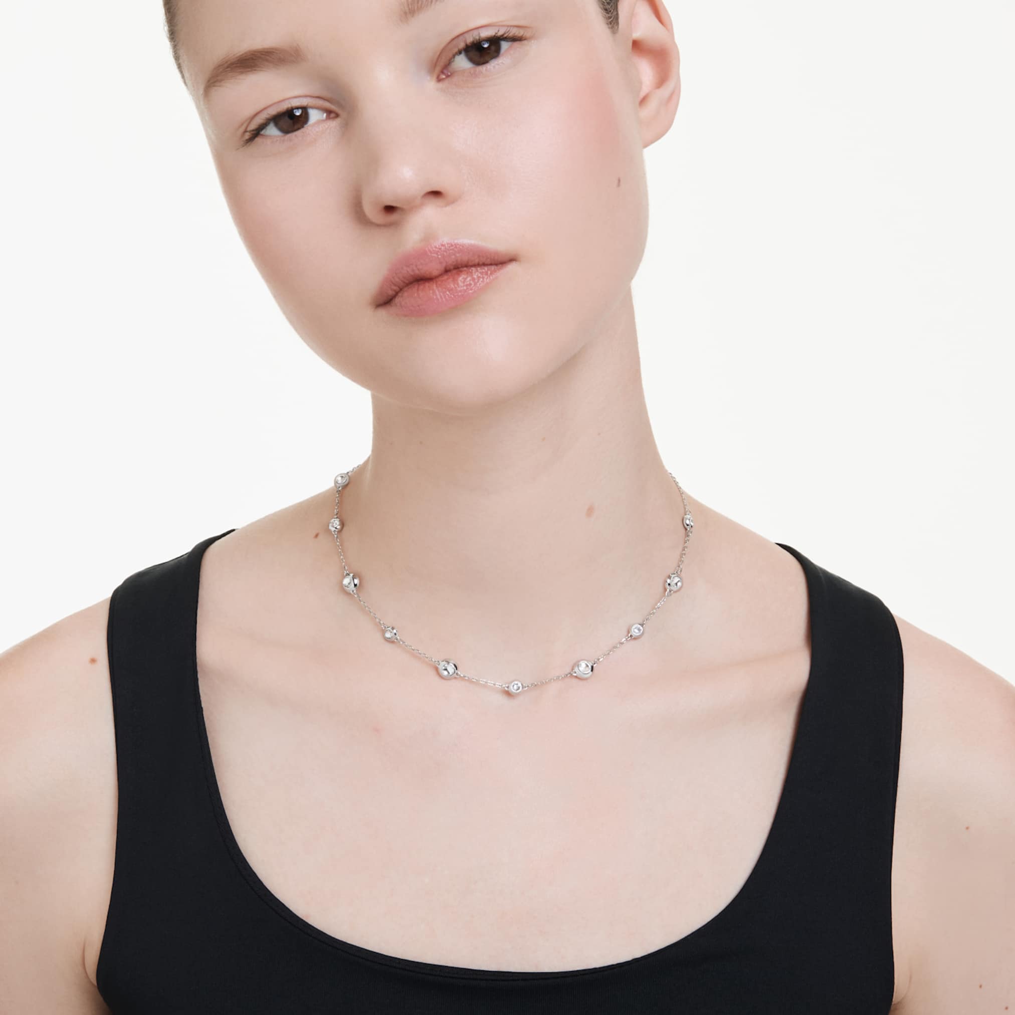 Swarovski Una Angelic necklace Round cut, Double sided motifs, White, Rhodium plated