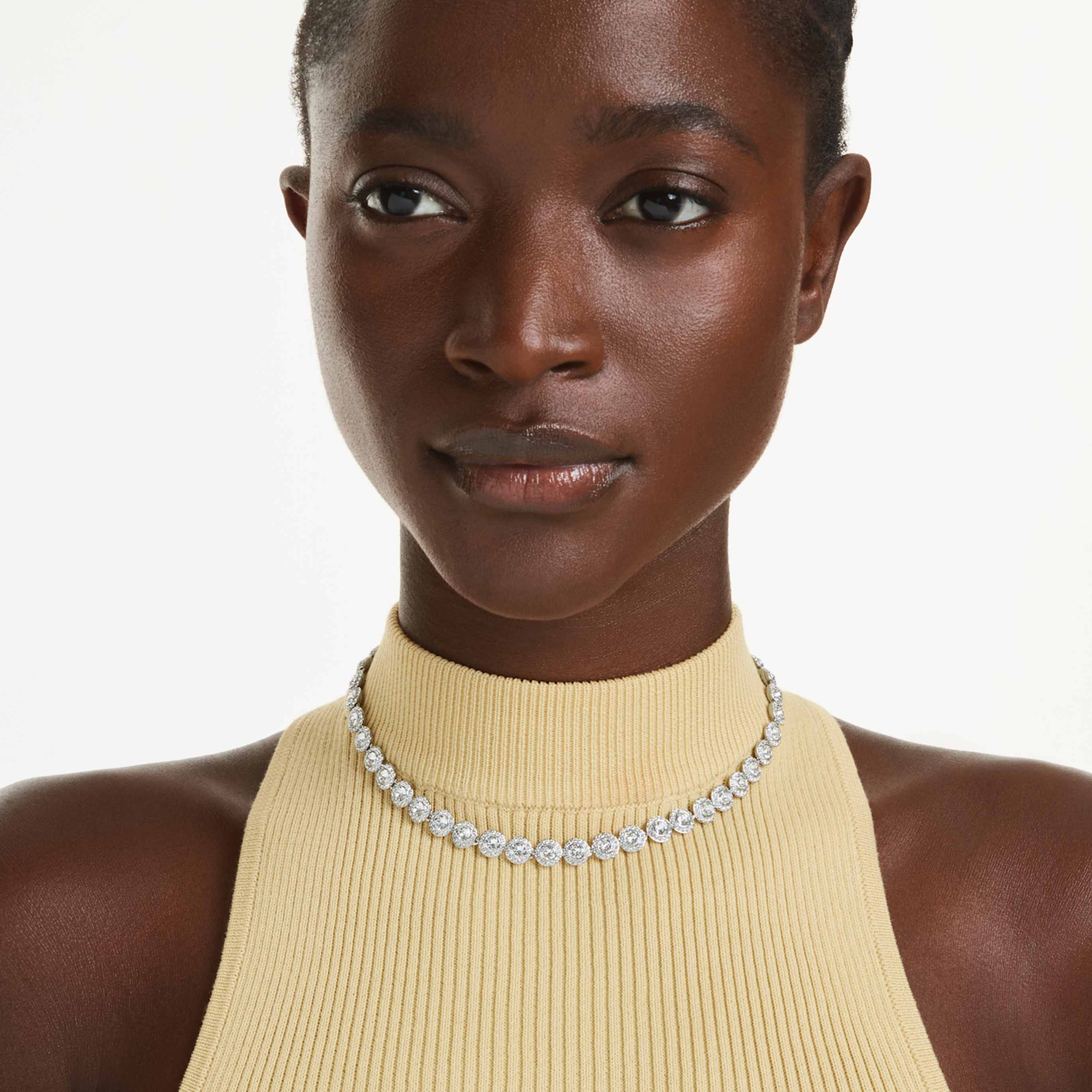 Swarovski Una Angelic necklace Round cut, Caramel, 18K gold finish