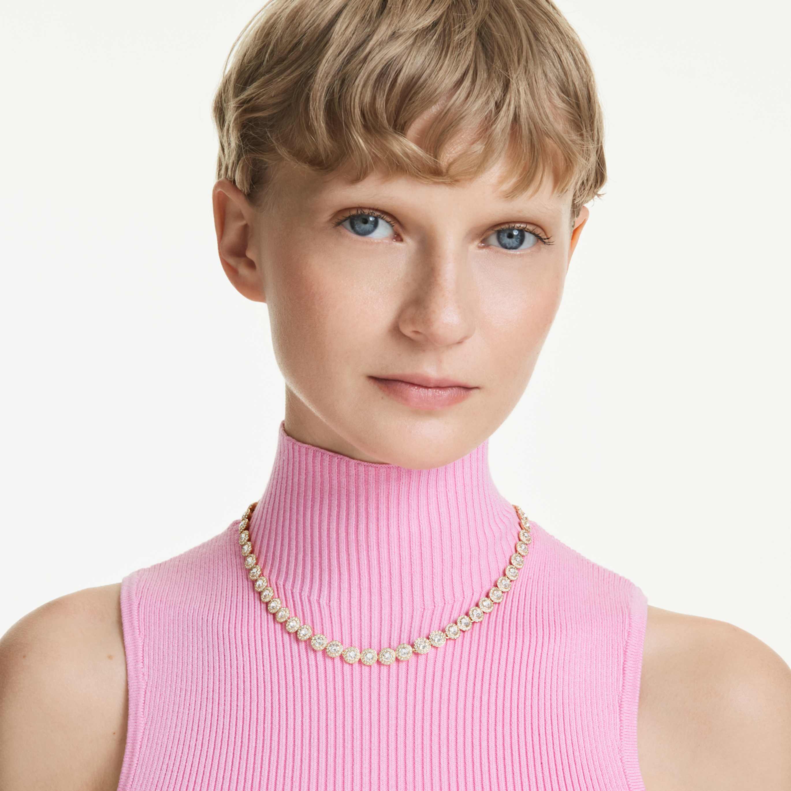 Swarovski Una Angelic necklace Round cut, Caramel, 18K gold finish