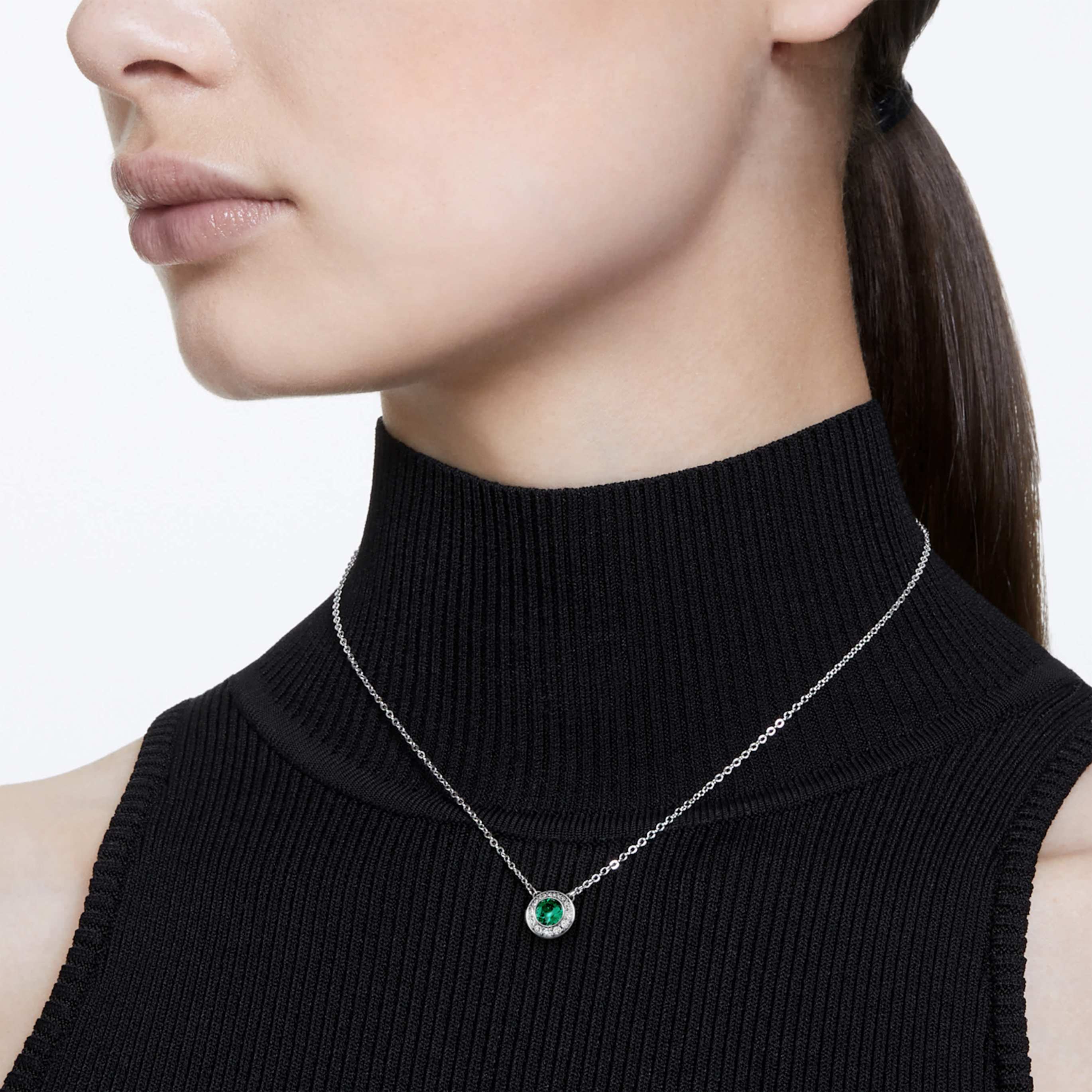 Swarovski Una Angelic pendant Round cut, Green, Rhodium plated