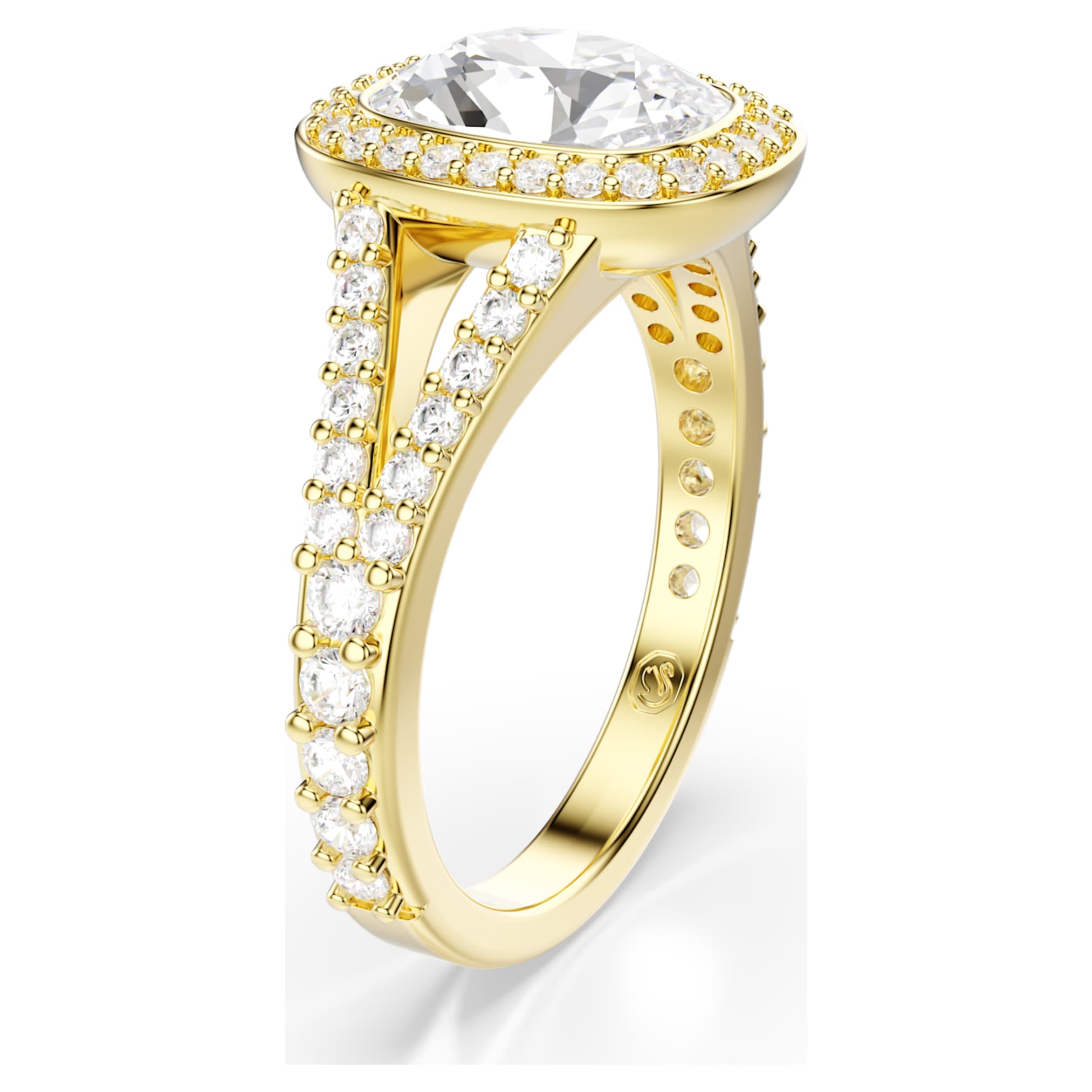 Swarovski Una Angelic ring Cushion cut, White, 18K gold finish