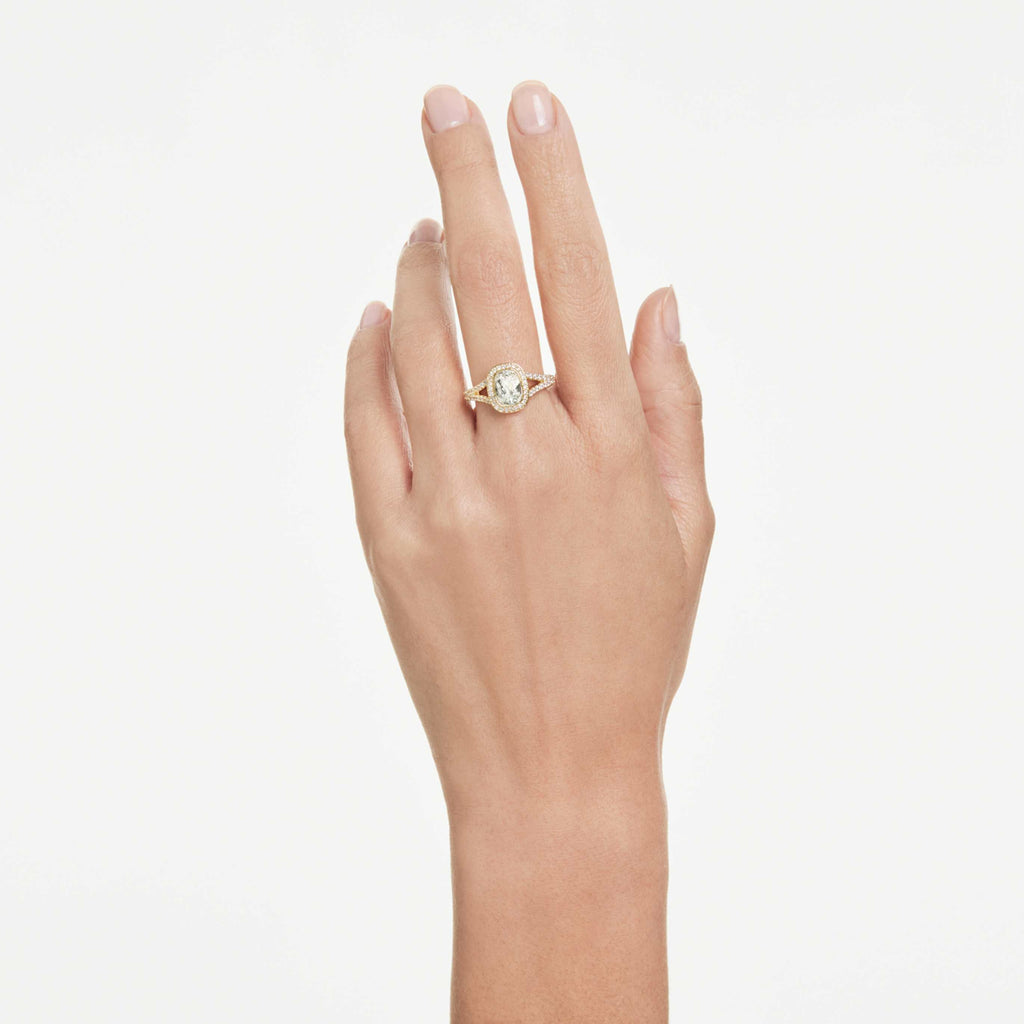 Swarovski Una Angelic ring Cushion cut, White, 18K gold finish