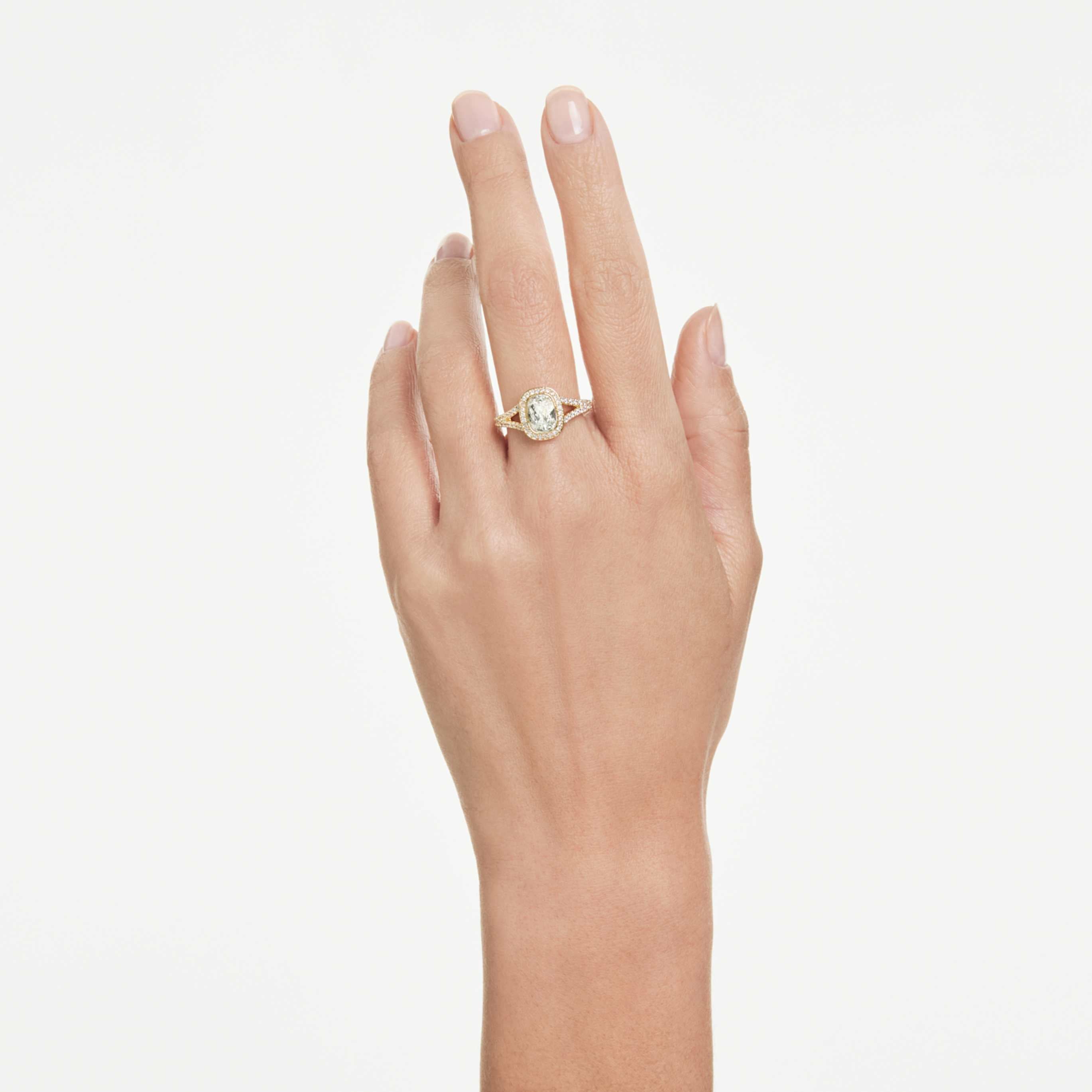 Swarovski Una Angelic ring Cushion cut, White, 18K gold finish