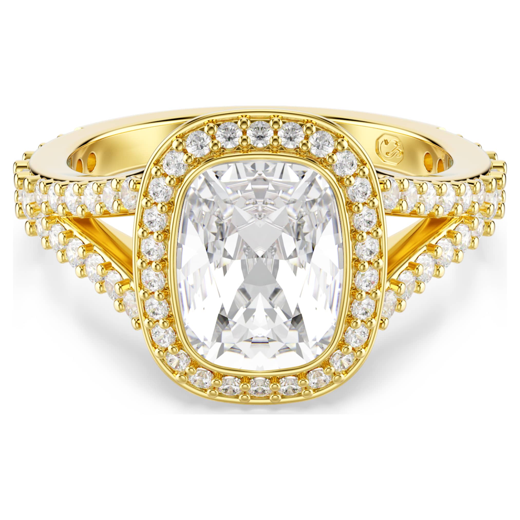 Swarovski Una Angelic ring Cushion cut, White, 18K gold finish