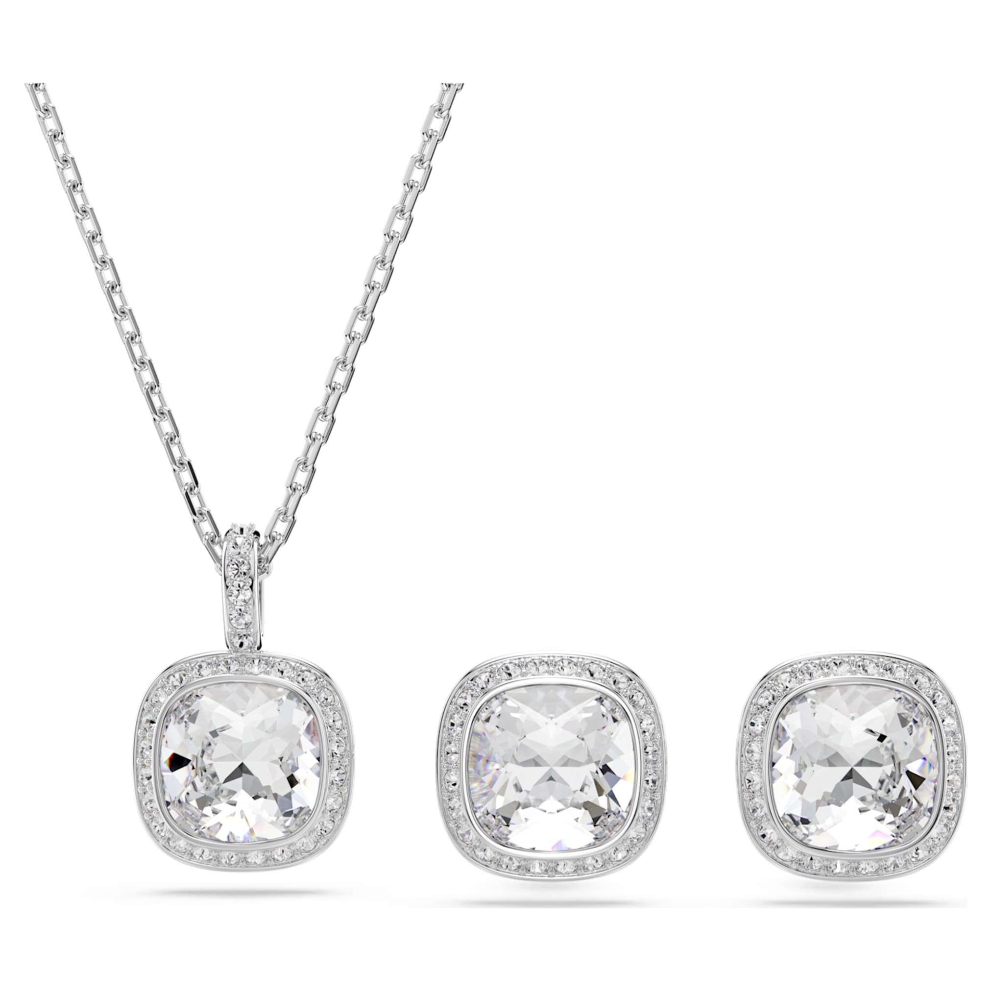 Swarovski Una Angelic set Cushion cut, White, Rhodium plated