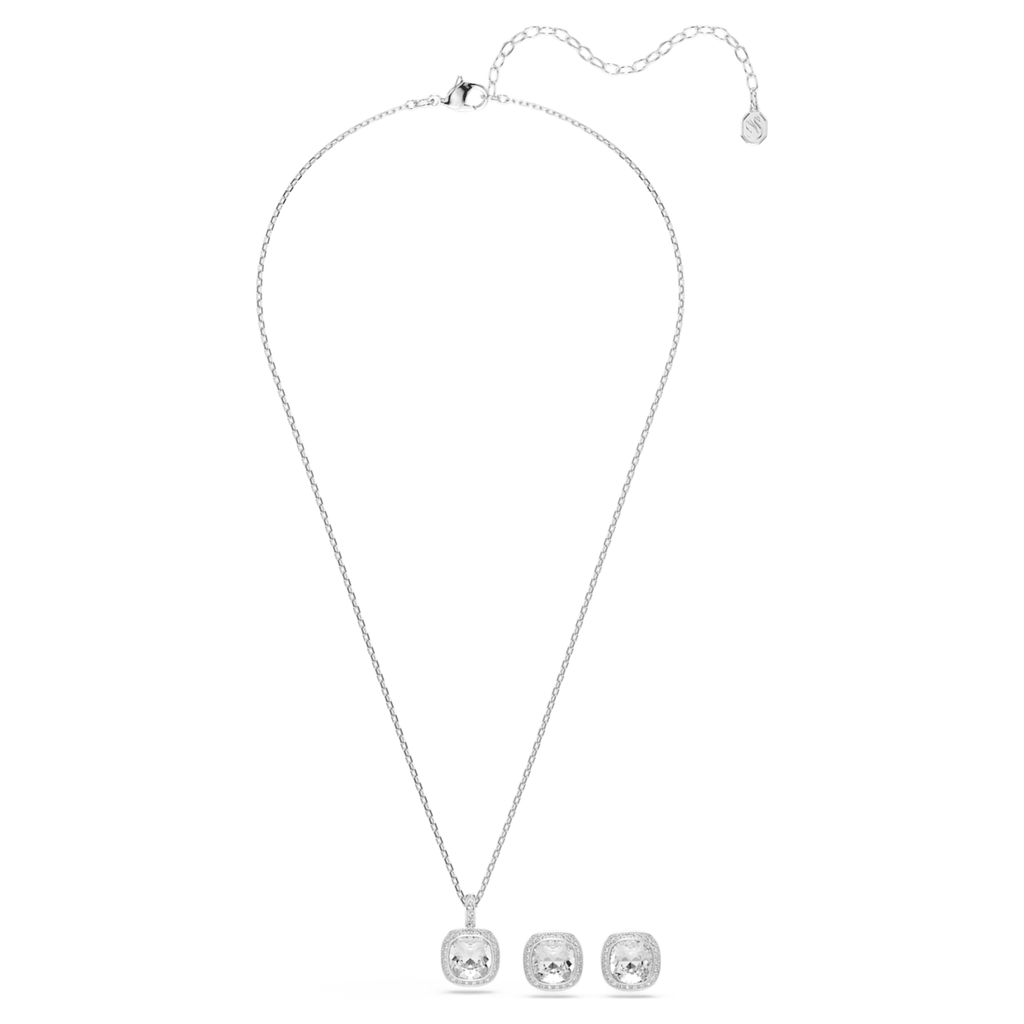 Swarovski Una Angelic set Cushion cut, White, Rhodium plated