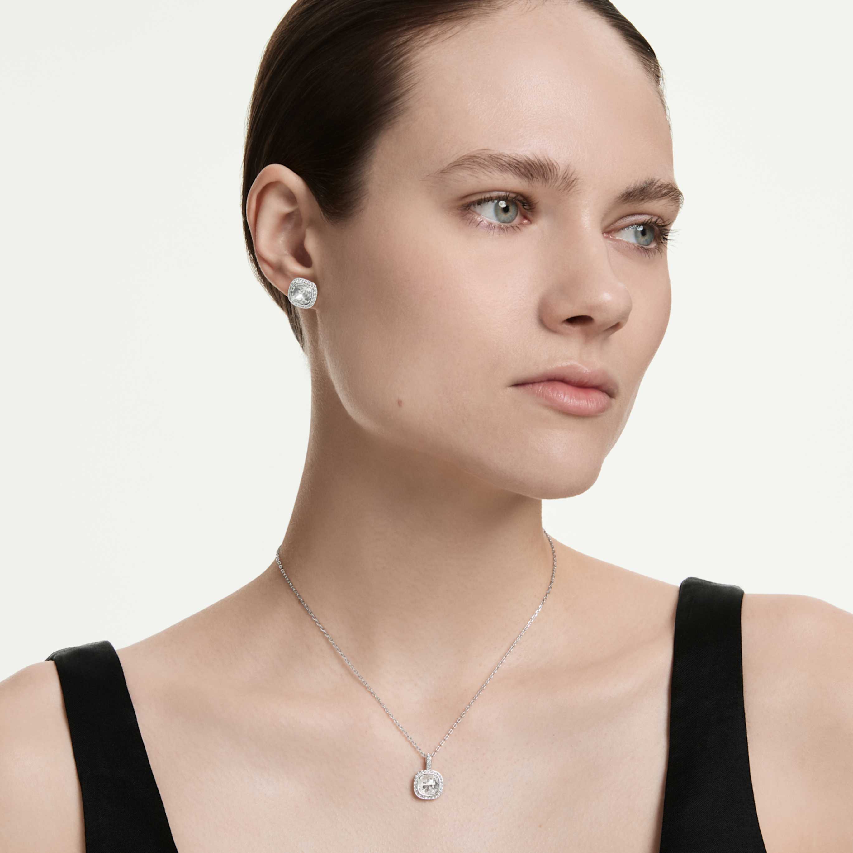Swarovski Una Angelic set Cushion cut, White, Rhodium plated