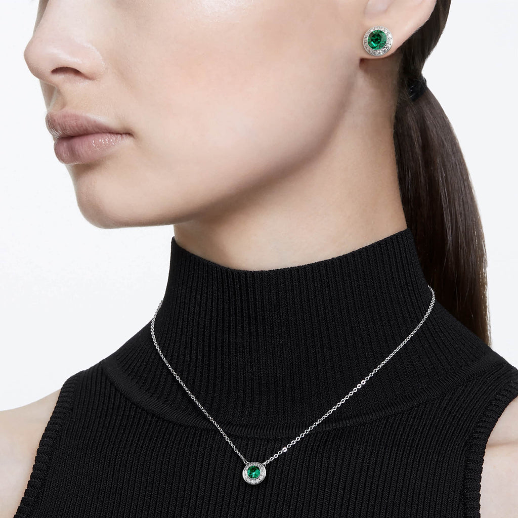 Swarovski Una Angelic set Set (2), Round cut, Green, Rhodium plated