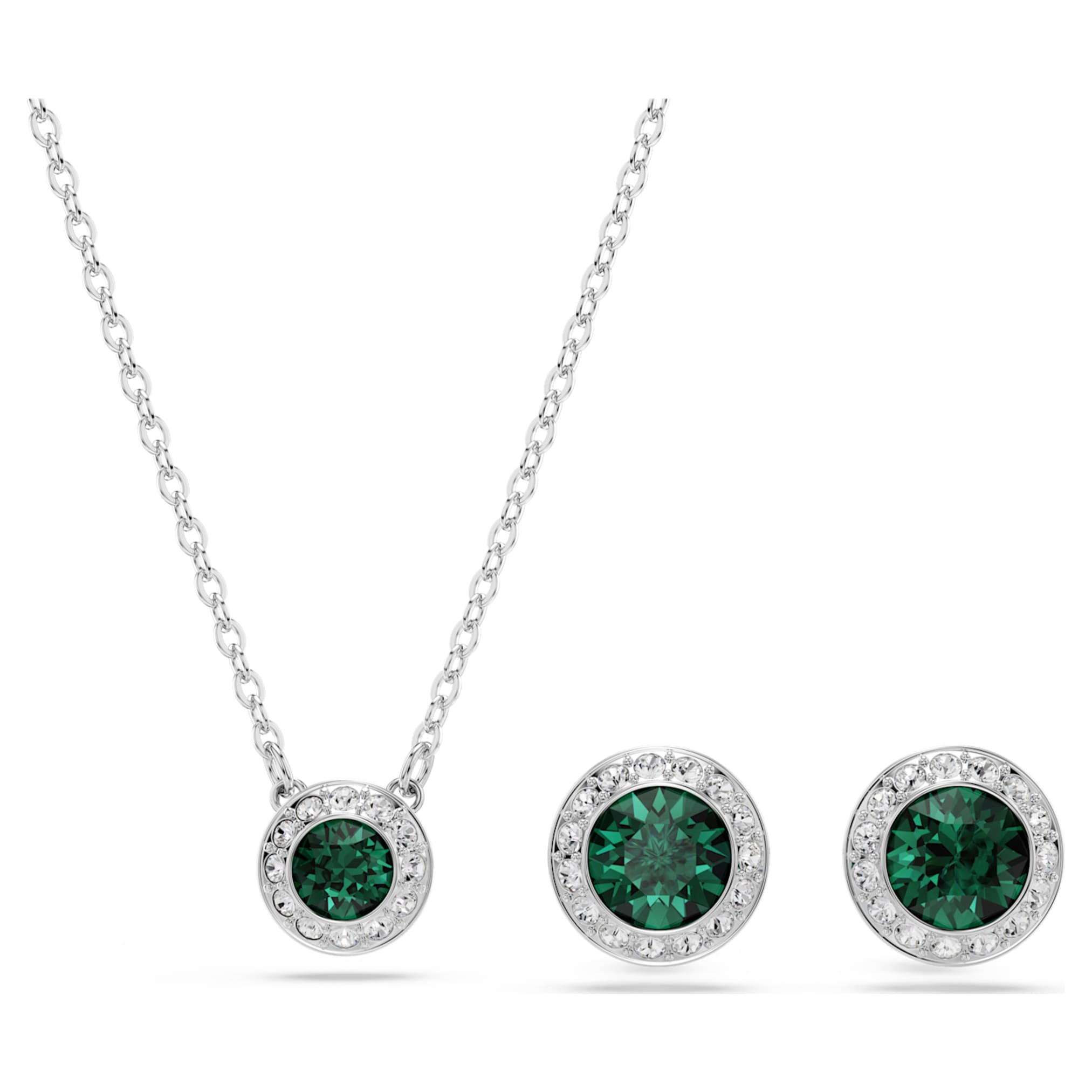 Swarovski Una Angelic set Set (2), Round cut, Green, Rhodium plated