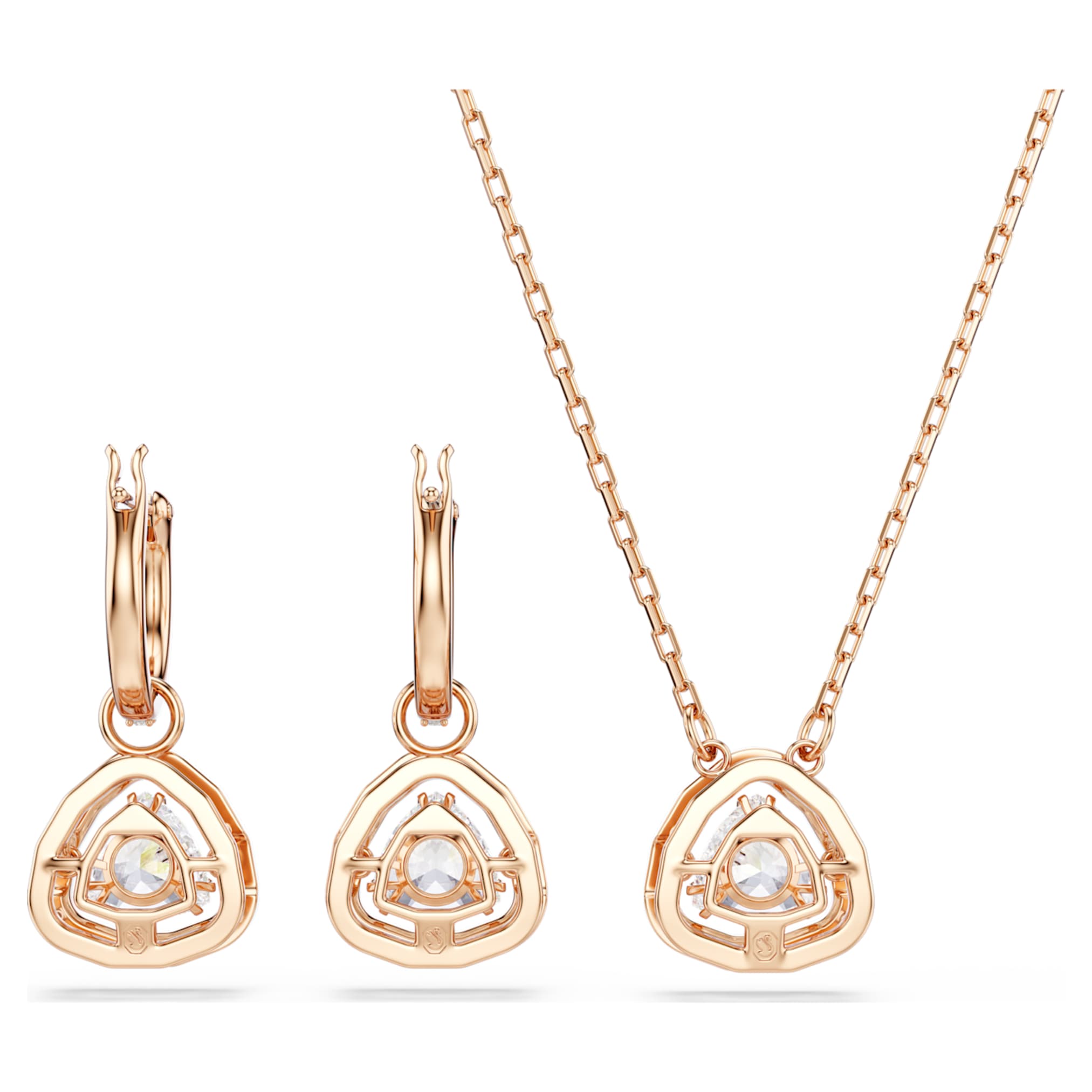 Swarovski Una Angelic set Set (2), Triangle cut, Pink, 18K rose gold finish