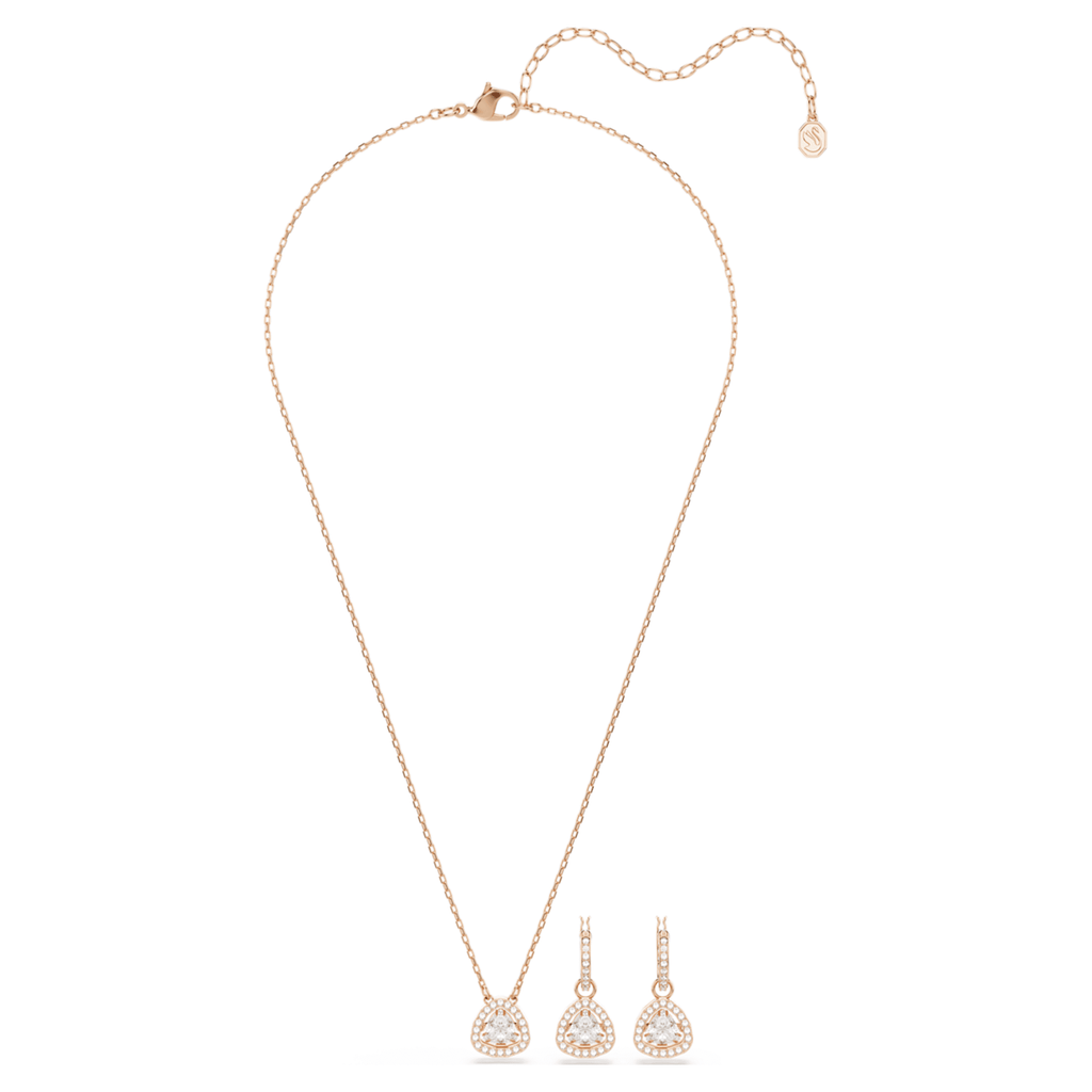 Swarovski Una Angelic set Set (2), Triangle cut, Pink, 18K rose gold finish