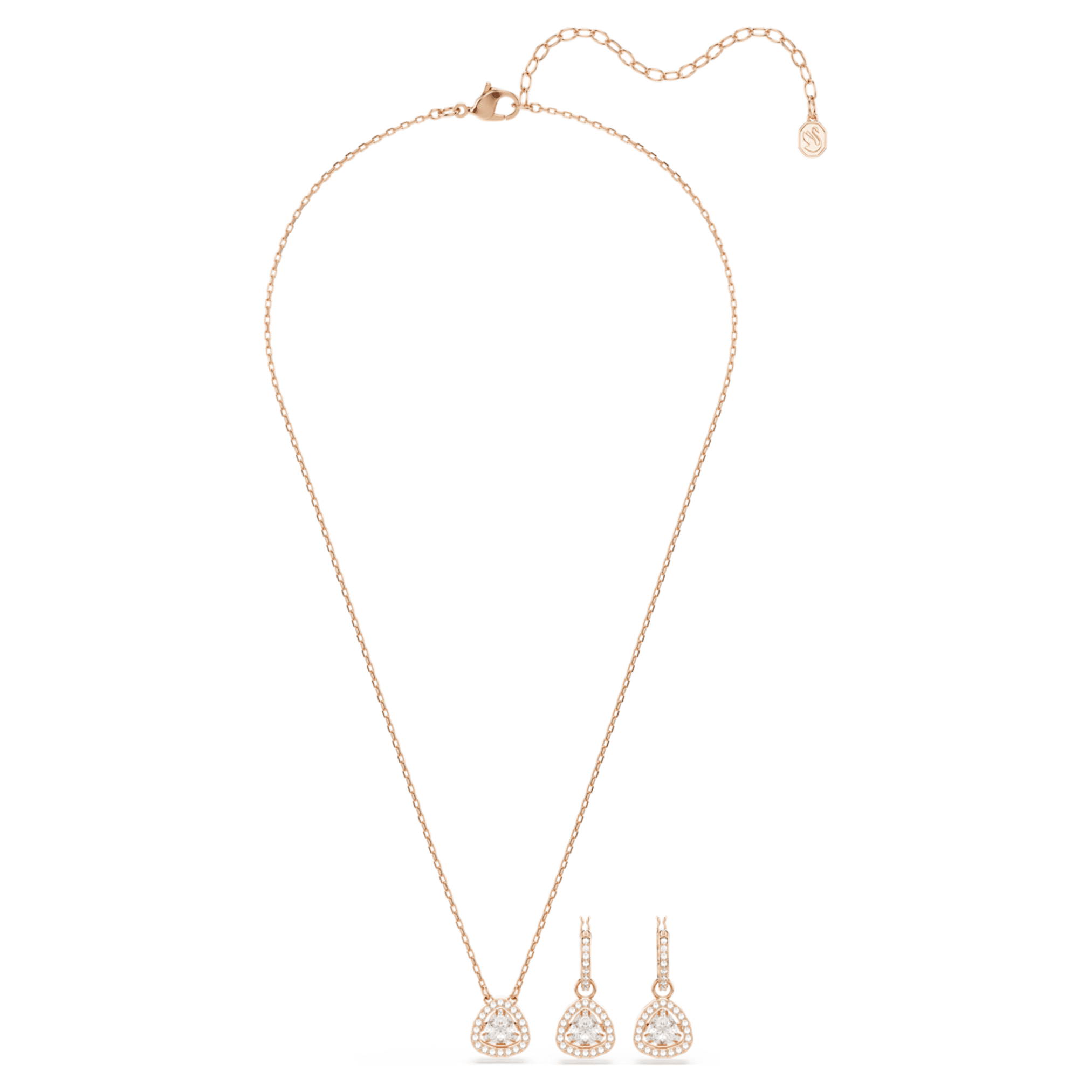 Swarovski Una Angelic set Set (2), Triangle cut, Pink, 18K rose gold finish