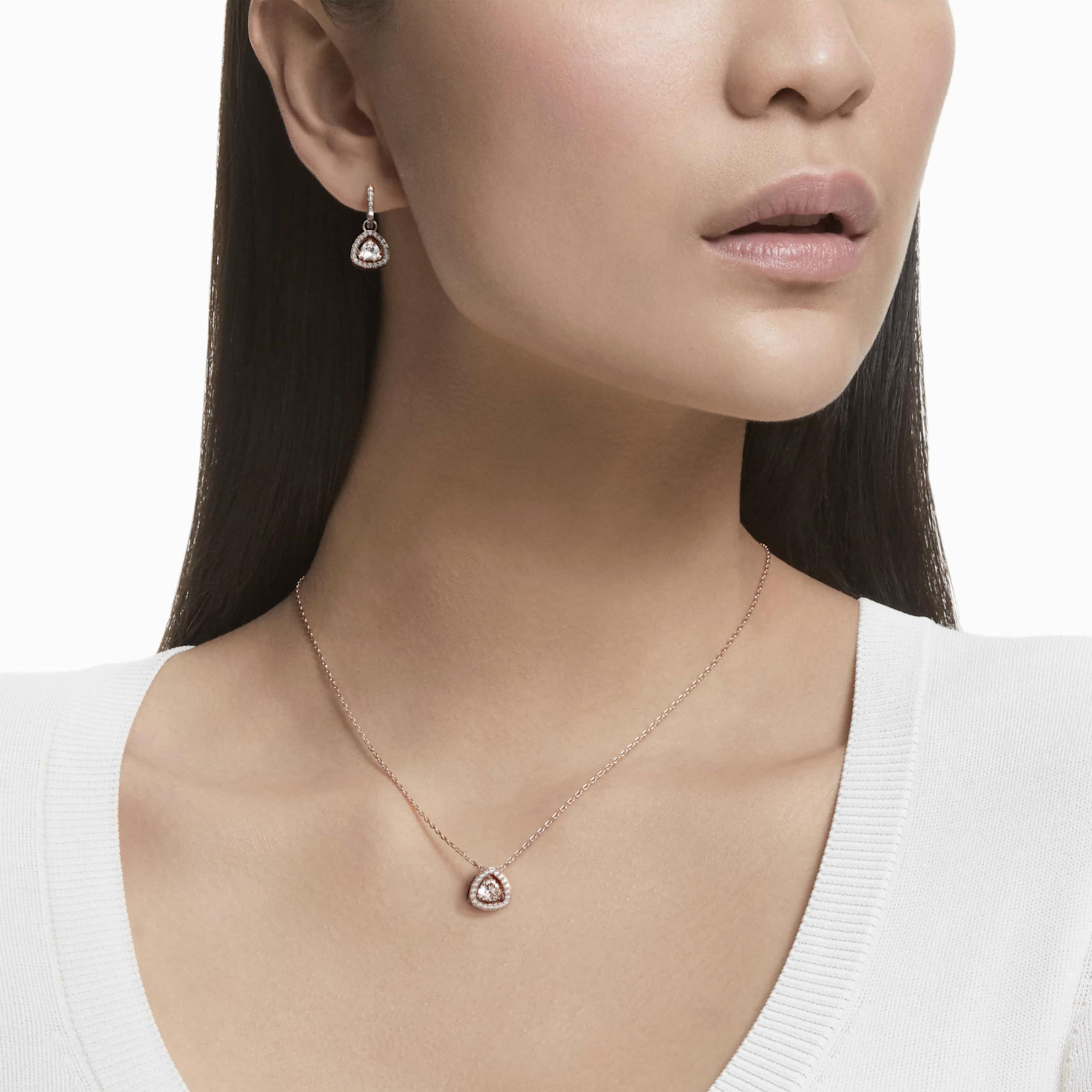 Swarovski Una Angelic set Set (2), Triangle cut, Pink, 18K rose gold finish