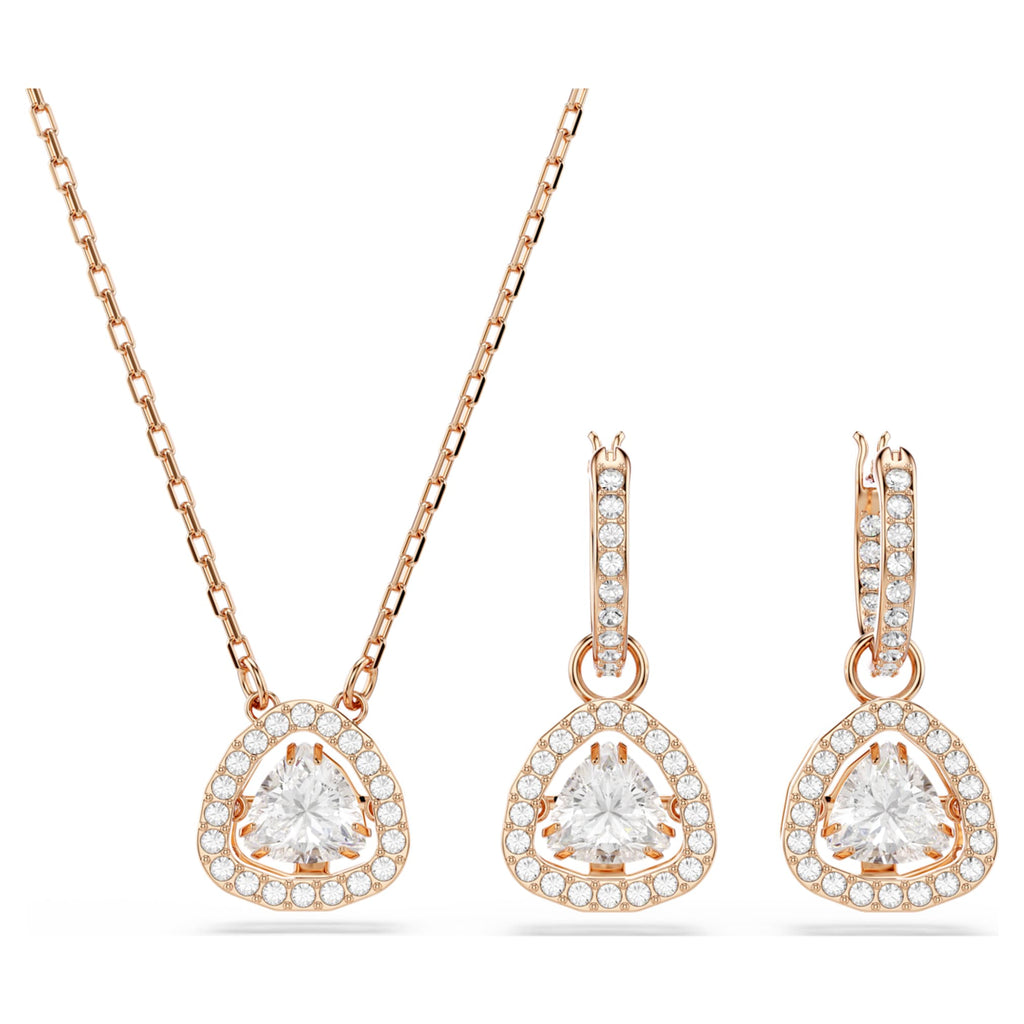 Swarovski Una Angelic set Set (2), Triangle cut, Pink, 18K rose gold finish