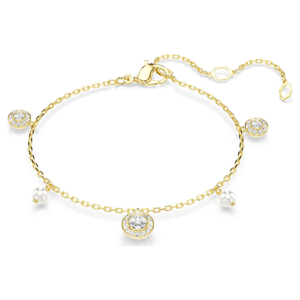 Swarovski Una Angelic strandage Crystal pearl, Round cut, White, 18K gold finish