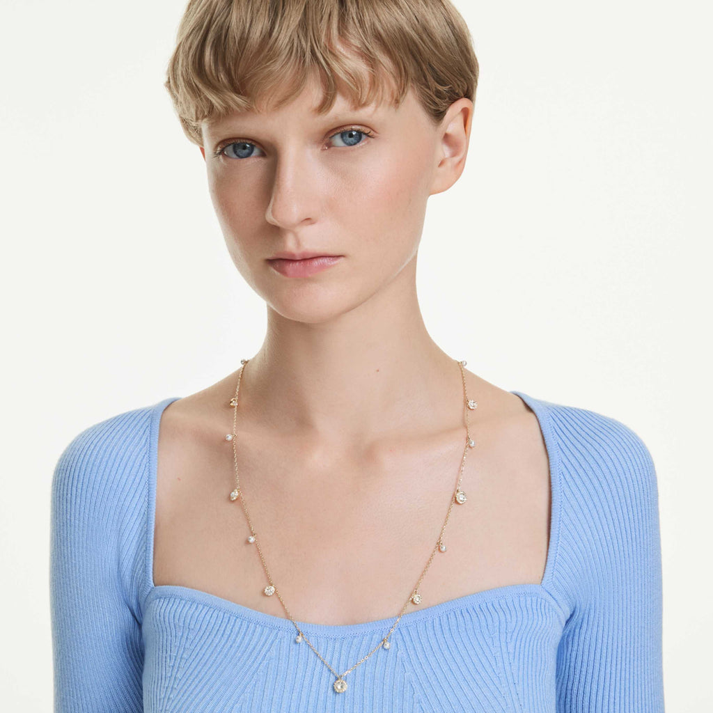 Swarovski Una Angelic strandage Crystal pearl, Round cut, White, 18K gold finish