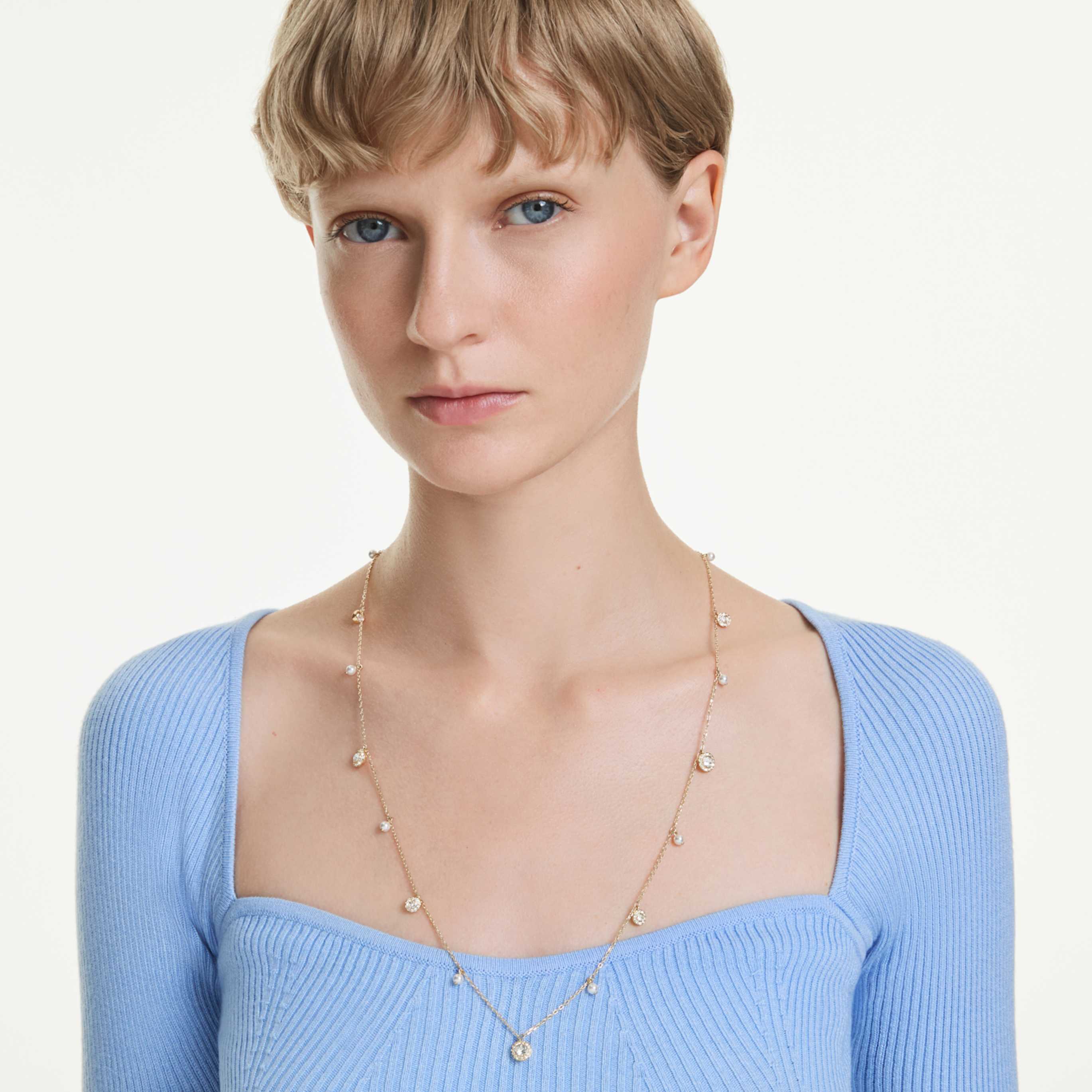 Swarovski Una Angelic strandage Crystal pearl, Round cut, White, 18K gold finish