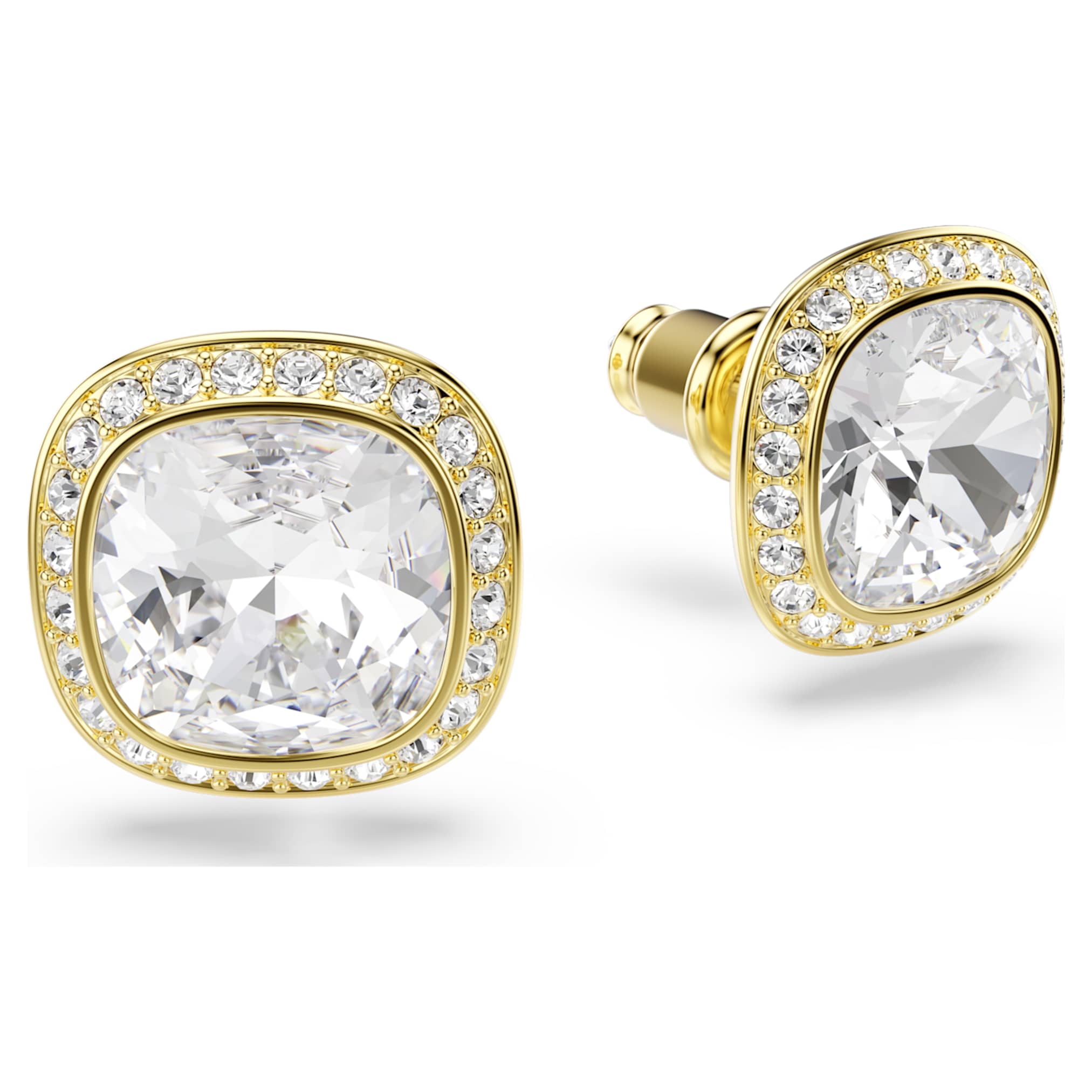 Swarovski Una Angelic stud earrings Cushion cut, White, 18K gold finish