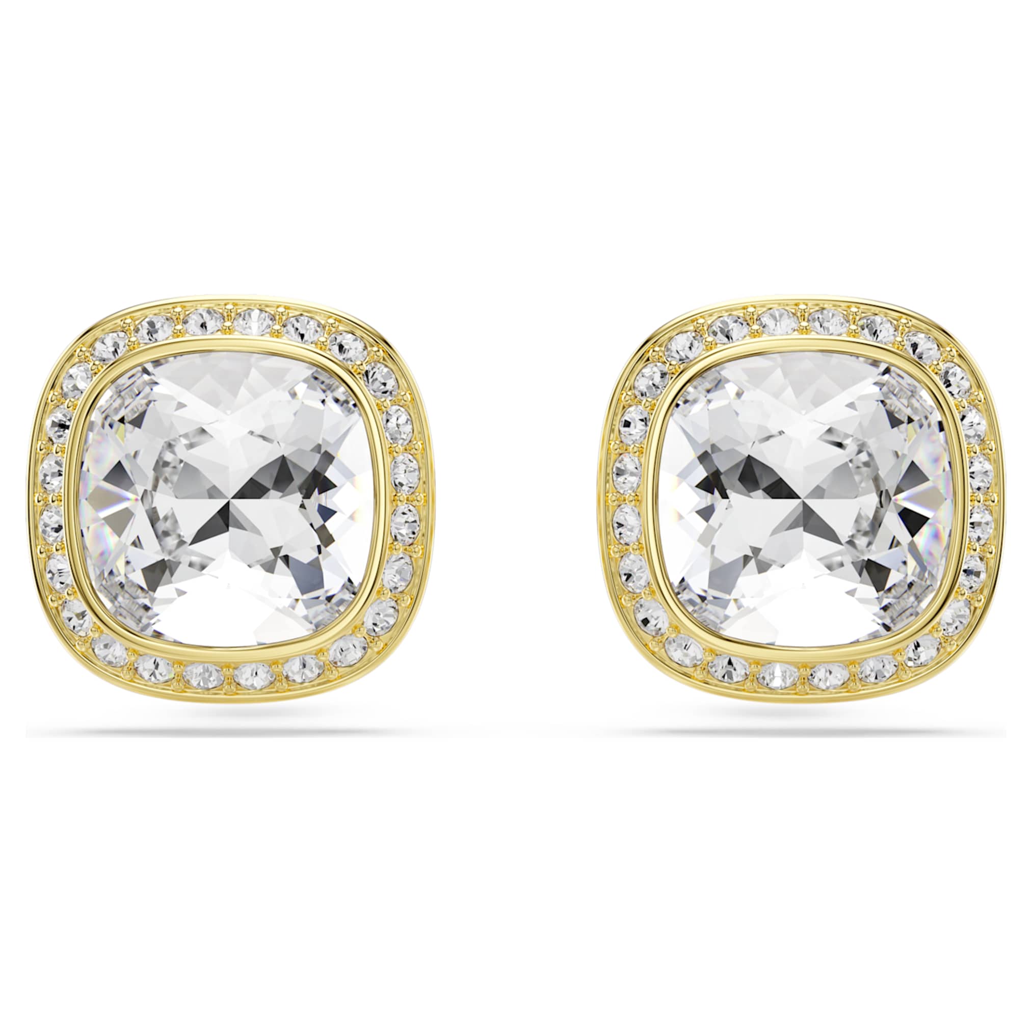 Swarovski Una Angelic stud earrings Cushion cut, White, 18K gold finish