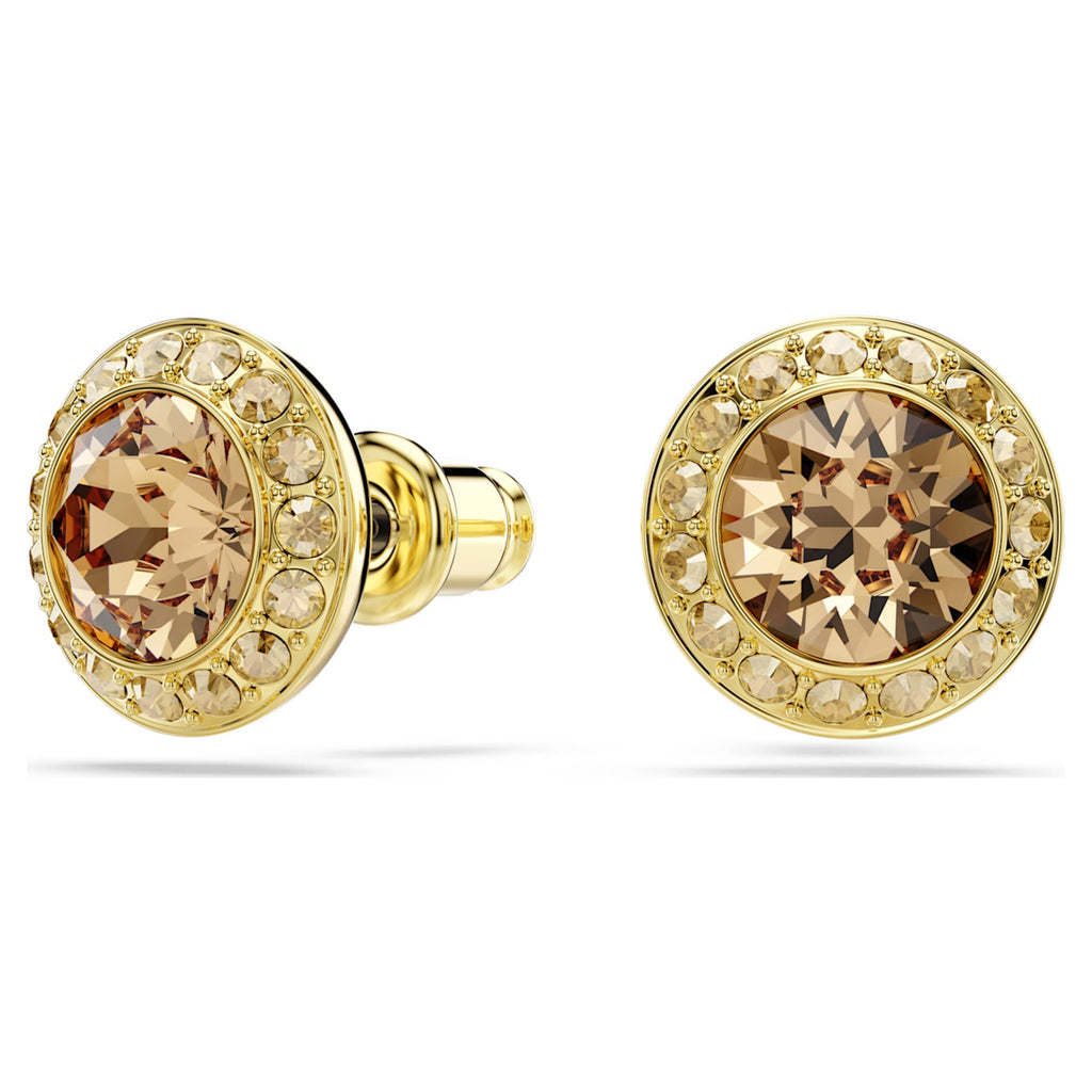 Swarovski Una Angelic stud earrings Round cut, Caramel, 18K gold finish