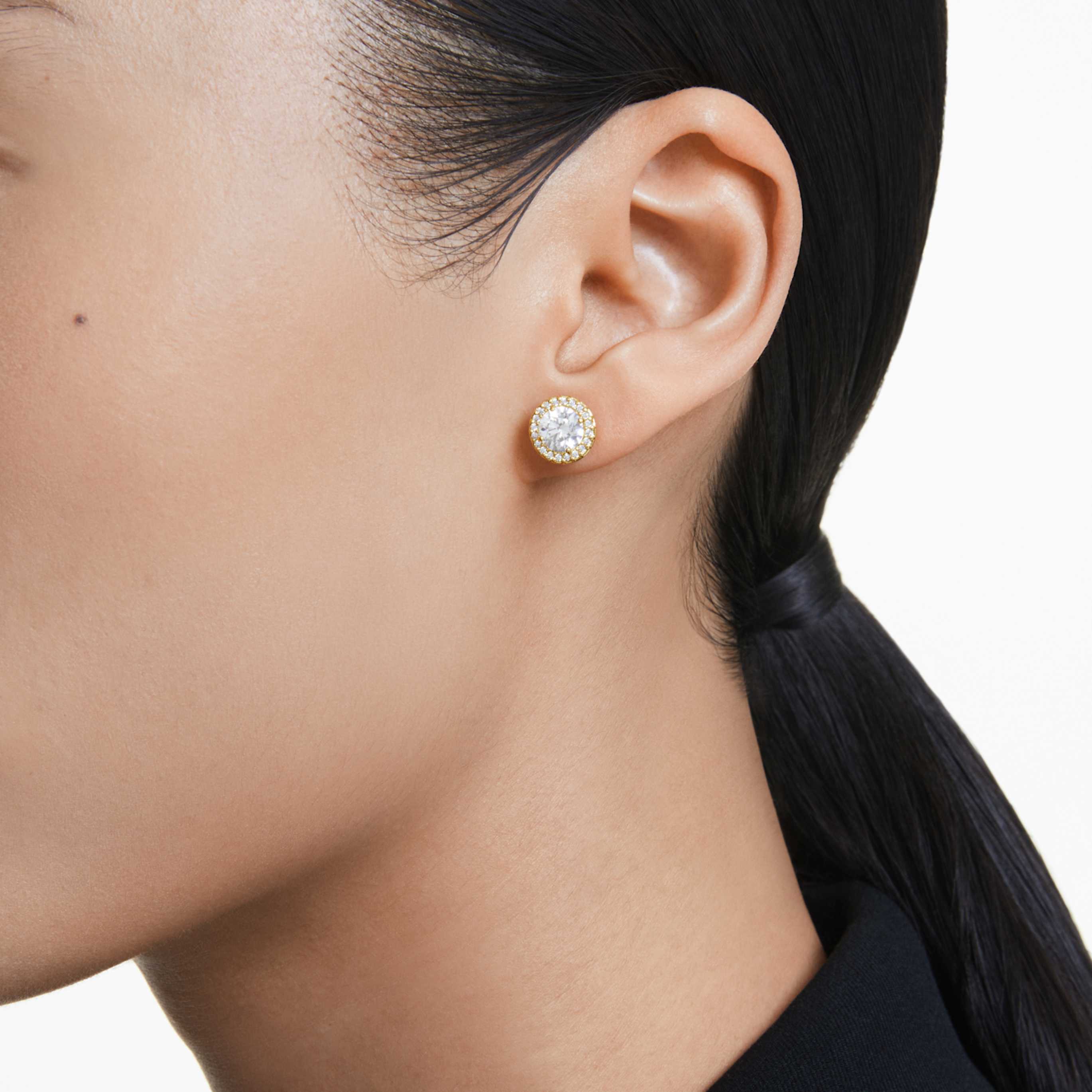Swarovski Una Angelic stud earrings Round cut, Pavé, White, Rhodium plated