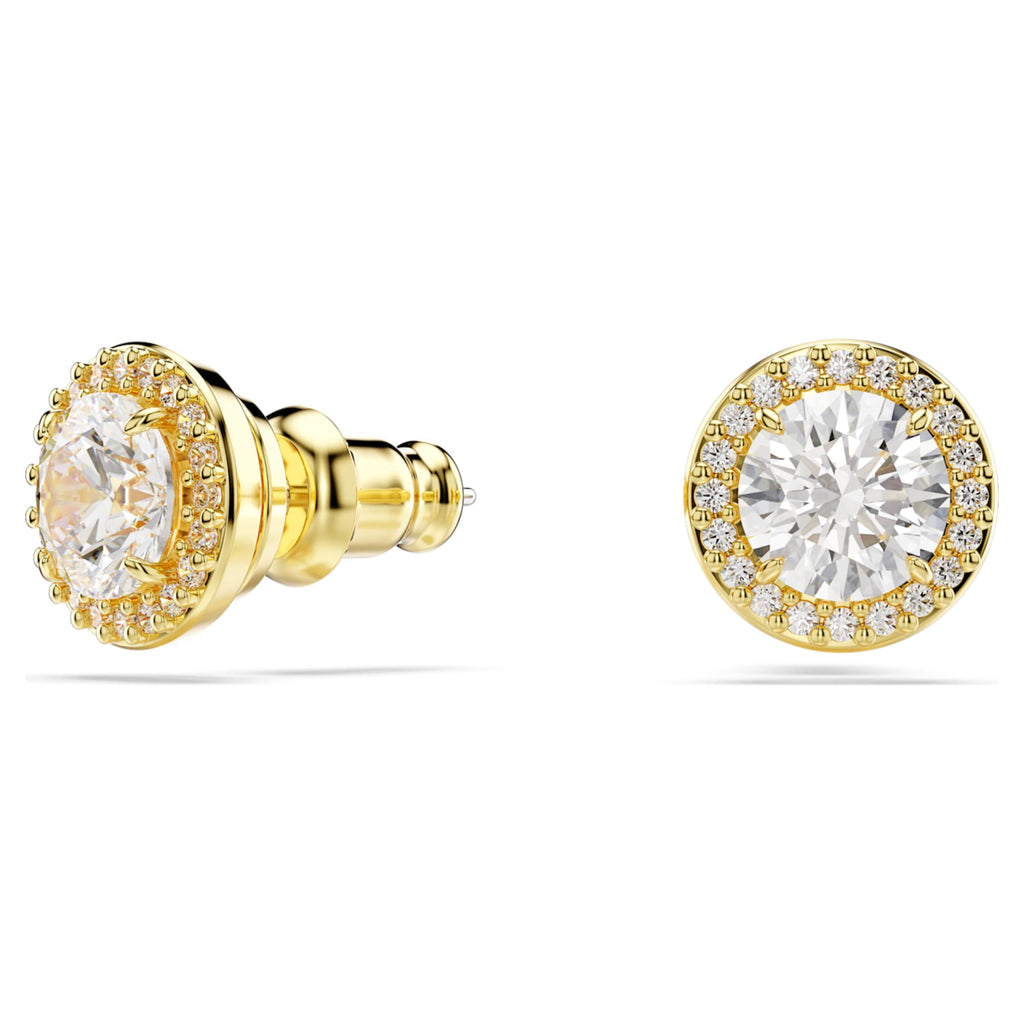 Swarovski Una Angelic stud earrings Round cut, Gold tone, 18K gold finish