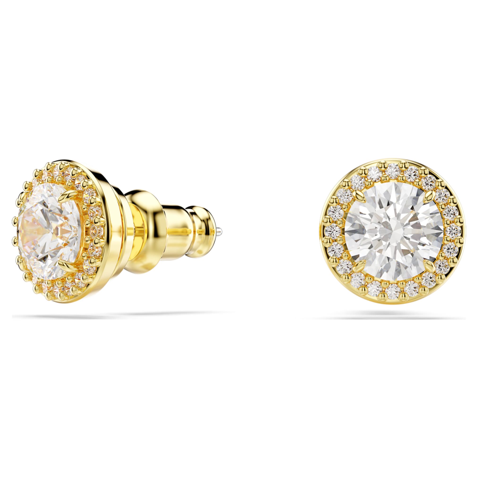 Swarovski Una Angelic stud earrings Round cut, Gold tone, 18K gold finish