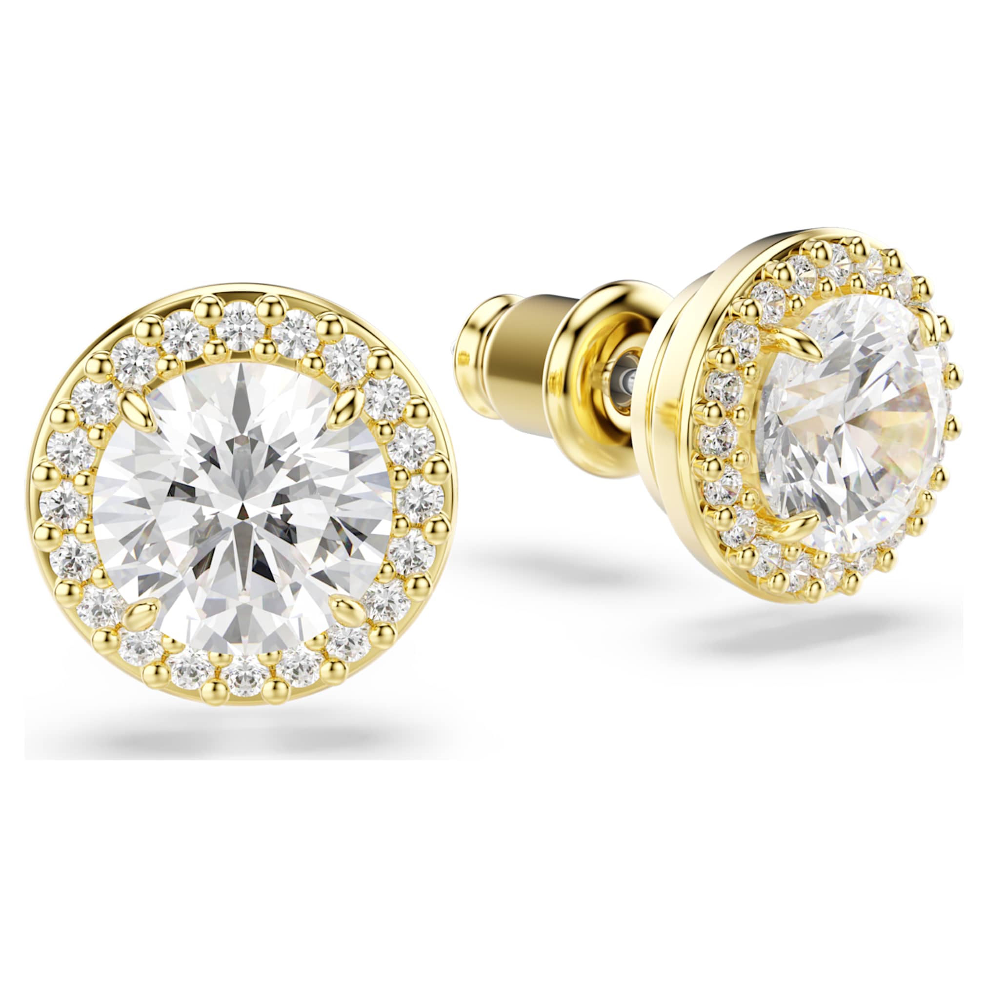 Swarovski Una Angelic stud earrings Round cut, Gold tone, 18K gold finish
