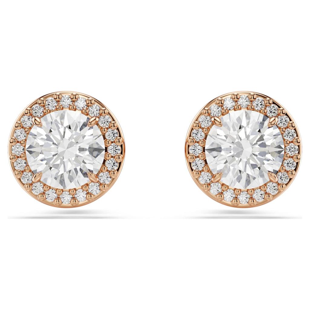 Swarovski Una Angelic stud earrings Round cut, Pavé, White, 18K rose gold finish