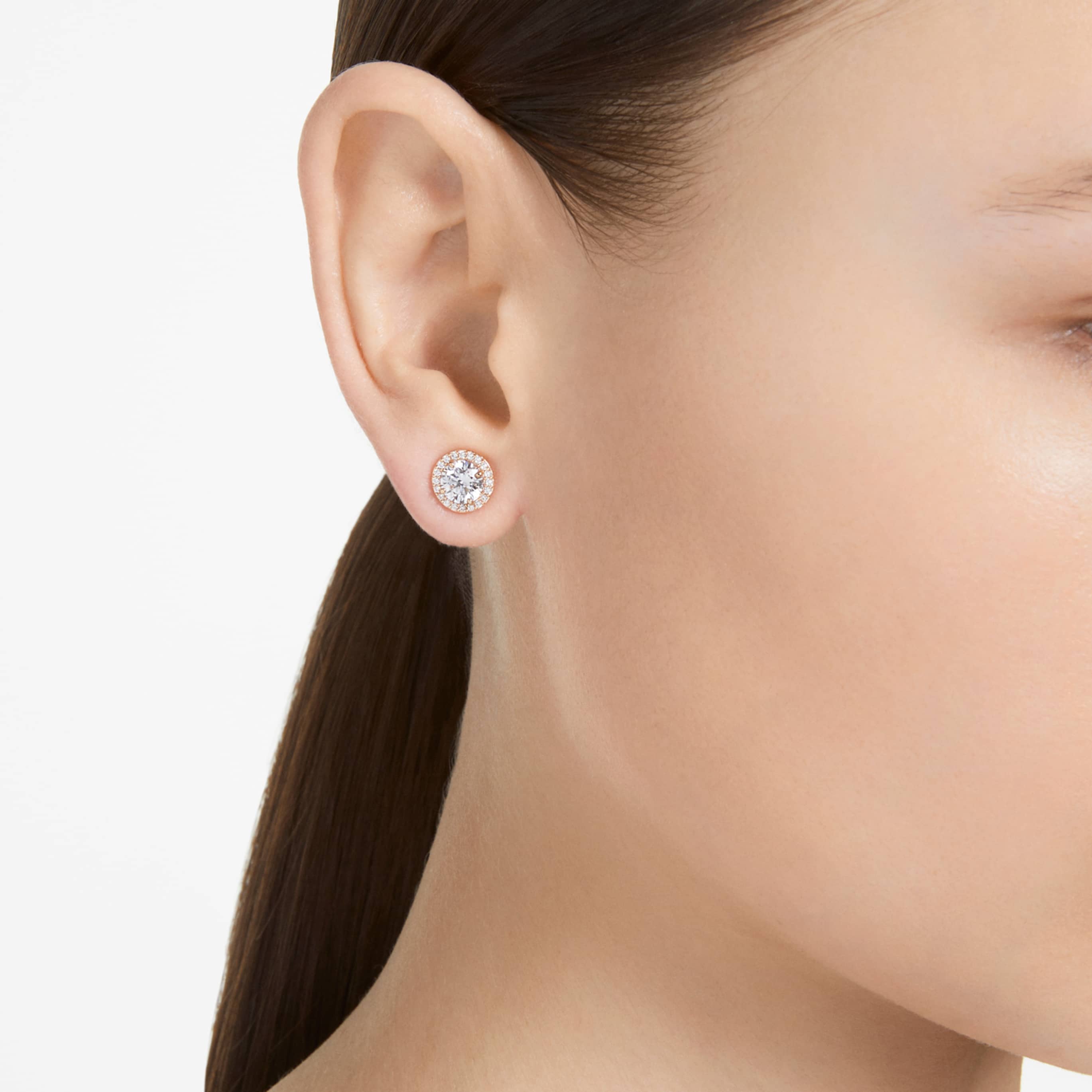 Swarovski Una Angelic stud earrings Round cut, Pavé, White, 18K rose gold finish