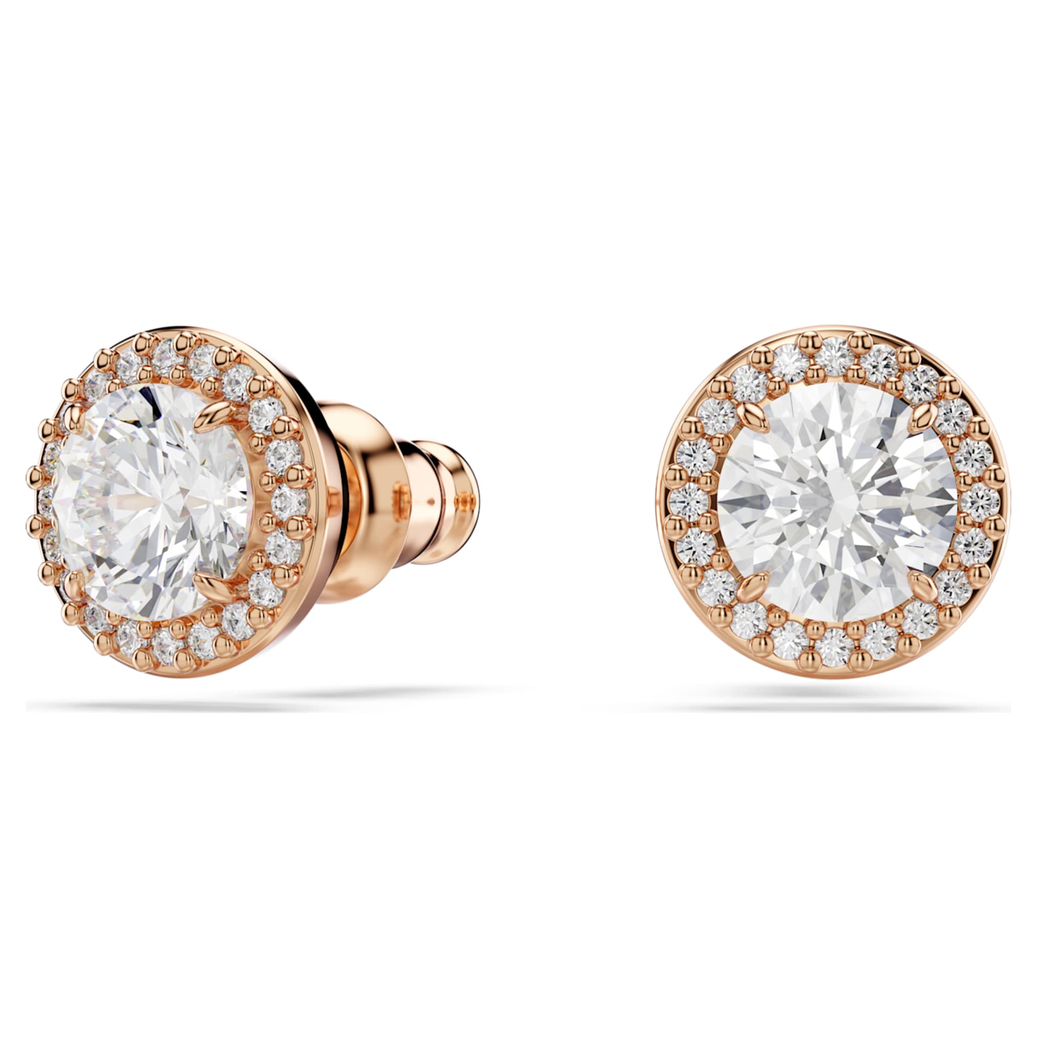 Swarovski Una Angelic stud earrings Round cut, Pavé, White, 18K rose gold finish