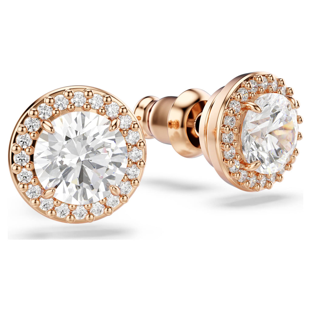 Swarovski Una Angelic stud earrings Round cut, Pavé, White, 18K rose gold finish