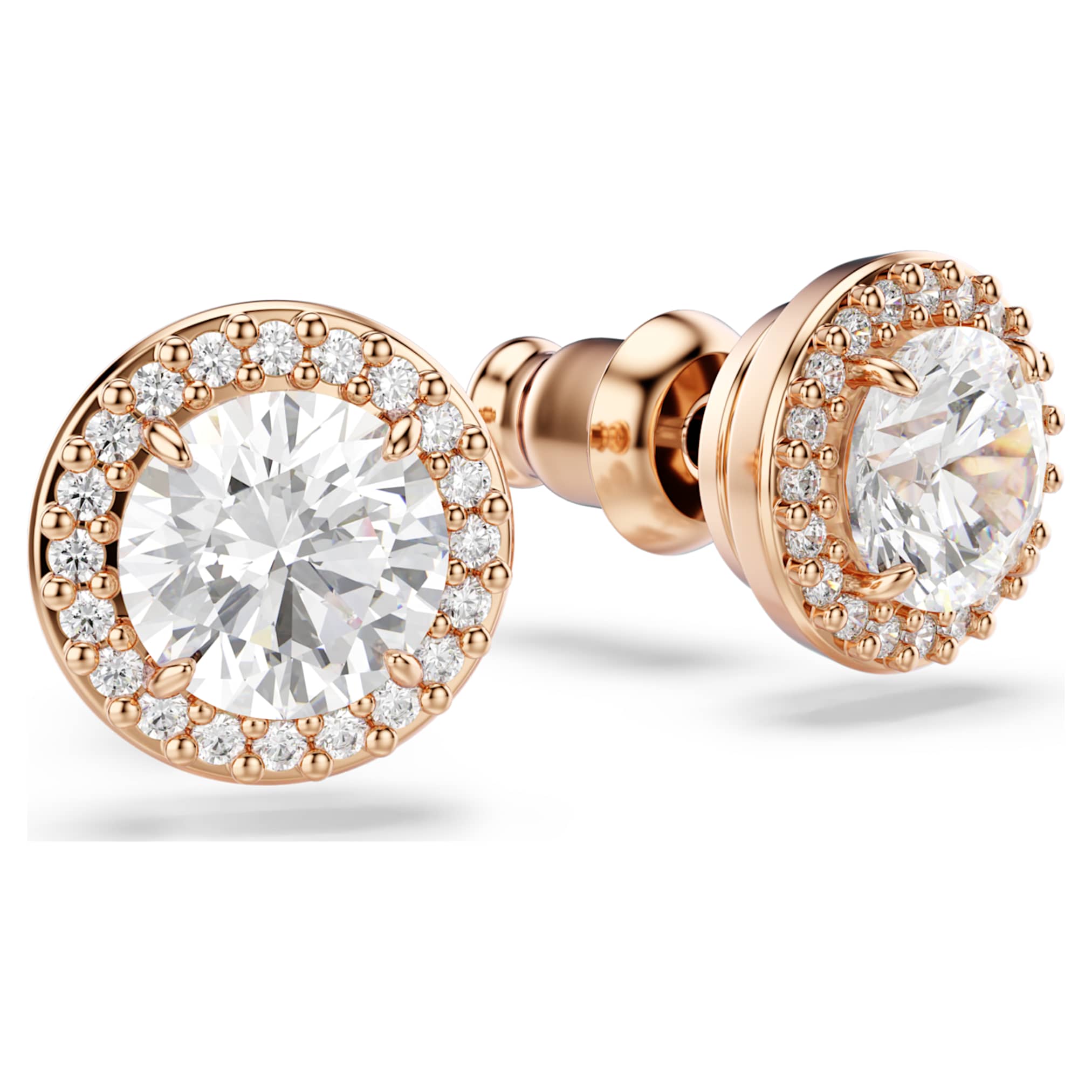 Swarovski Una Angelic stud earrings Round cut, Pavé, White, 18K rose gold finish