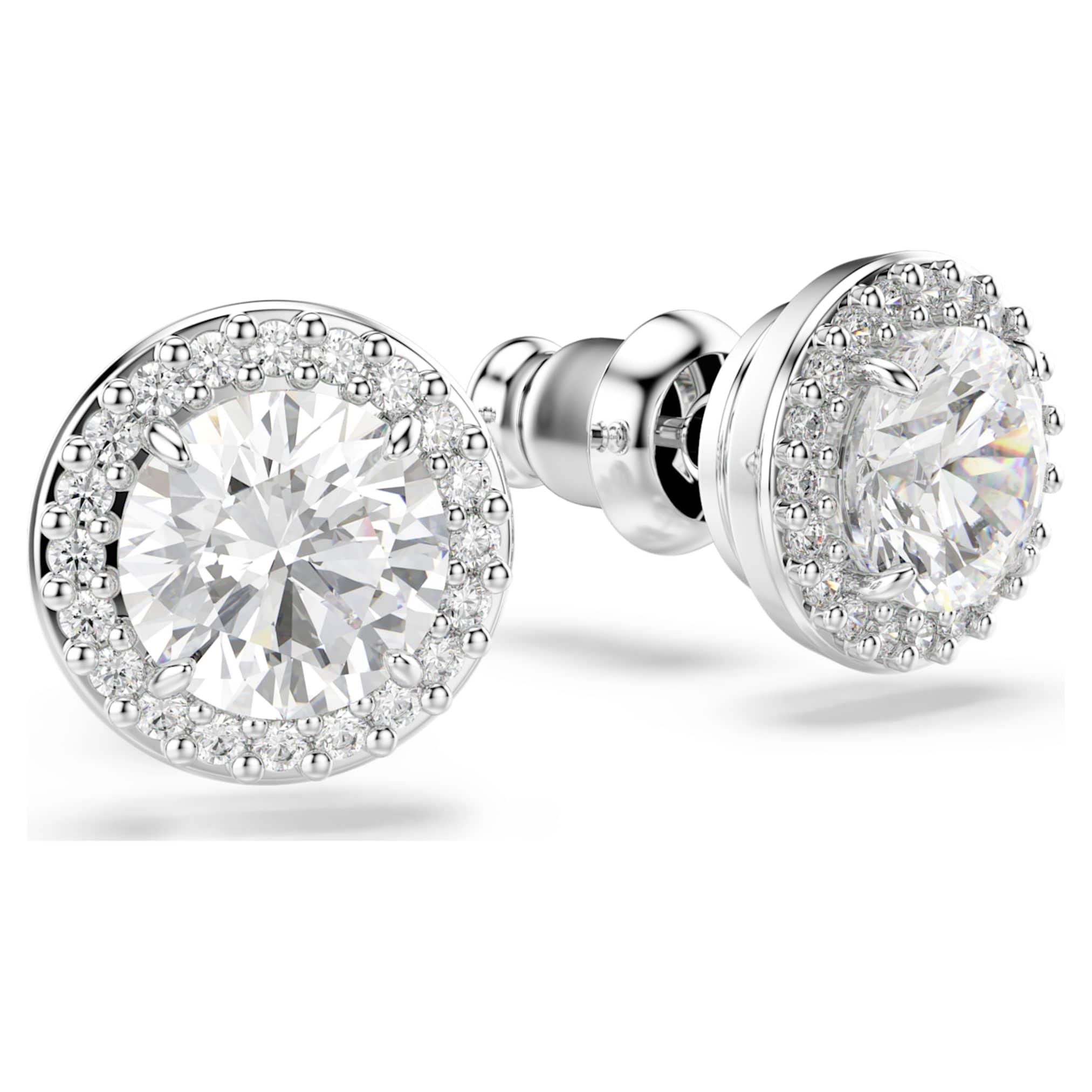 Swarovski Una Angelic stud earrings Round cut, Pavé, White, Rhodium plated