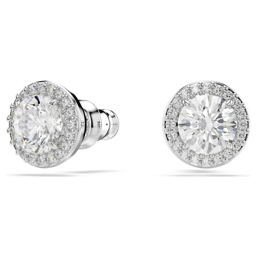 Swarovski Una Angelic stud earrings Round cut, Pavé, White, Rhodium plated