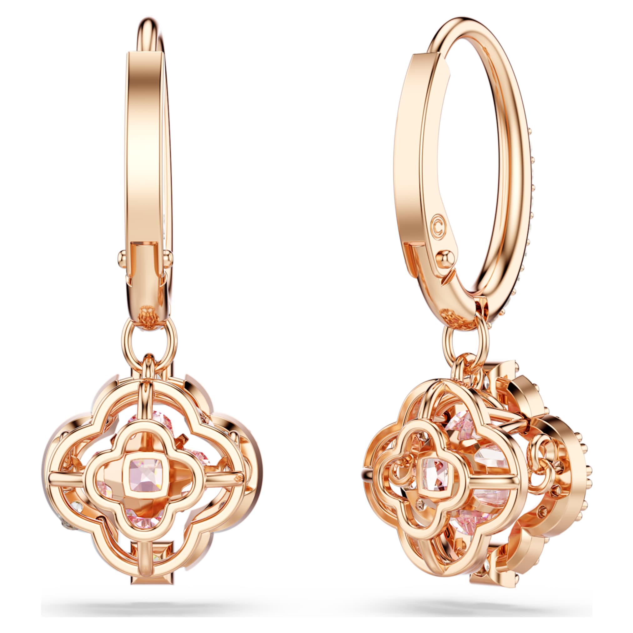 Swarovski Una drop earrings Clover, Pink, 18K rose gold finish