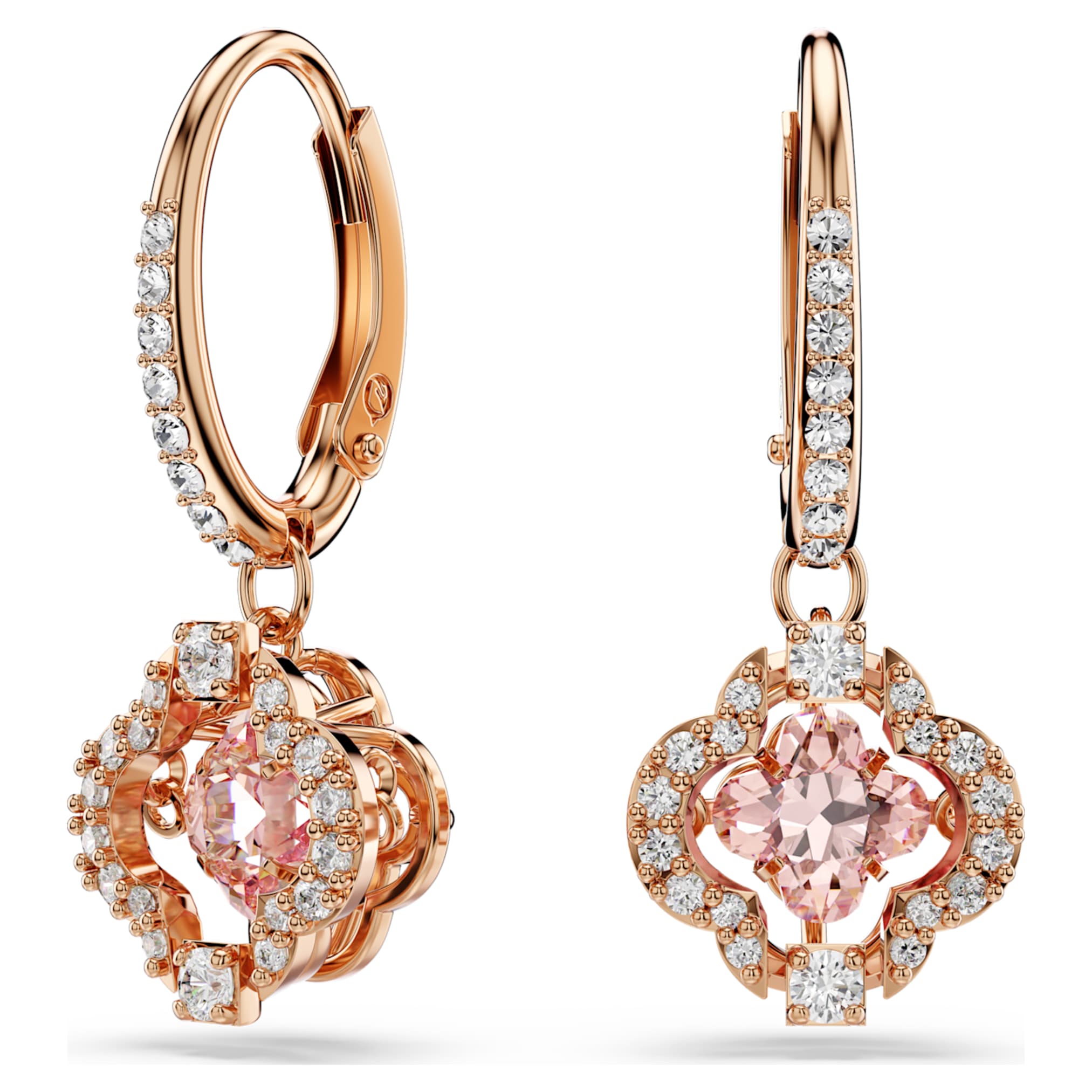 Swarovski Una drop earrings Clover, Pink, 18K rose gold finish