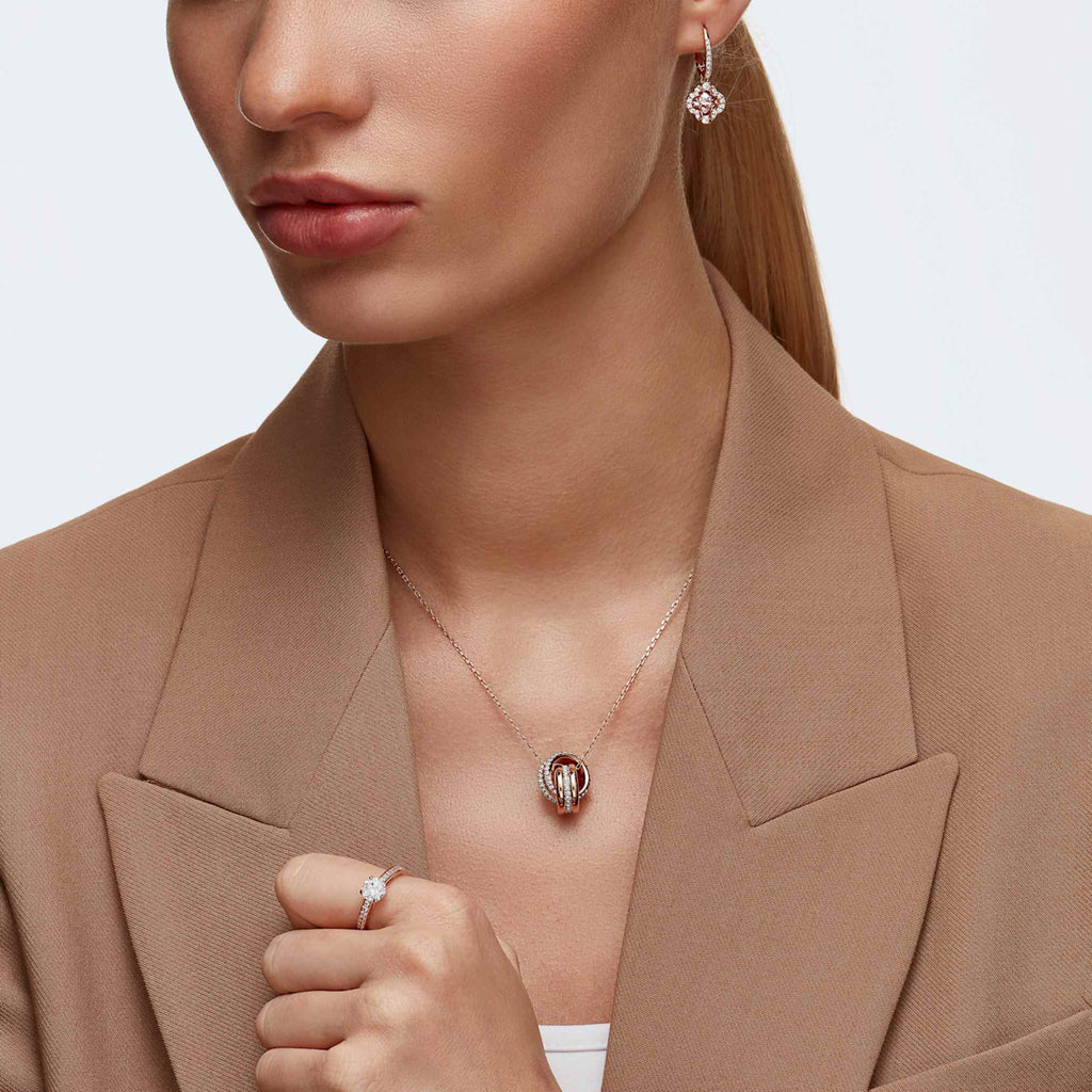 Swarovski Una drop earrings Clover, Pink, 18K rose gold finish