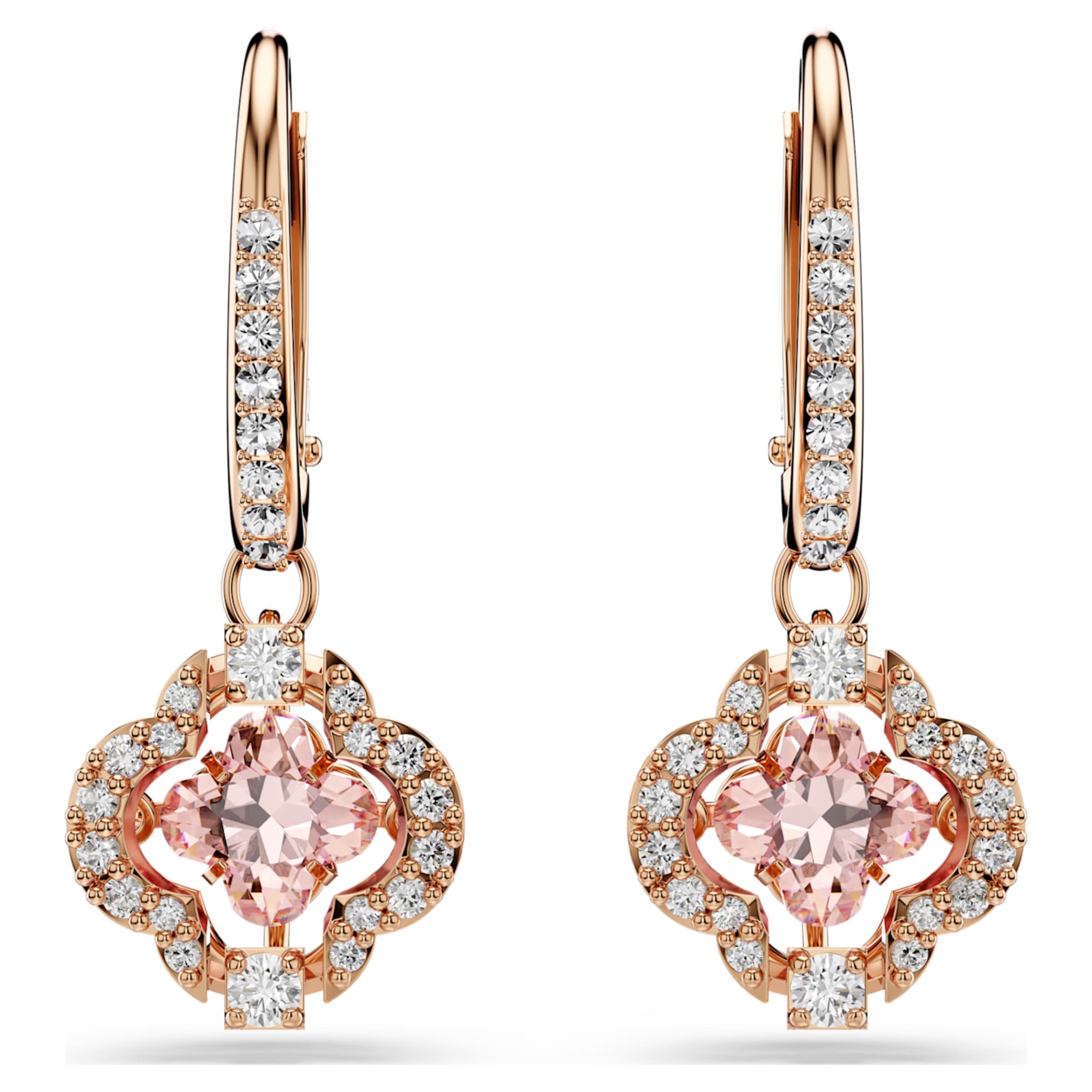 Swarovski Una drop earrings Clover, Pink, 18K rose gold finish
