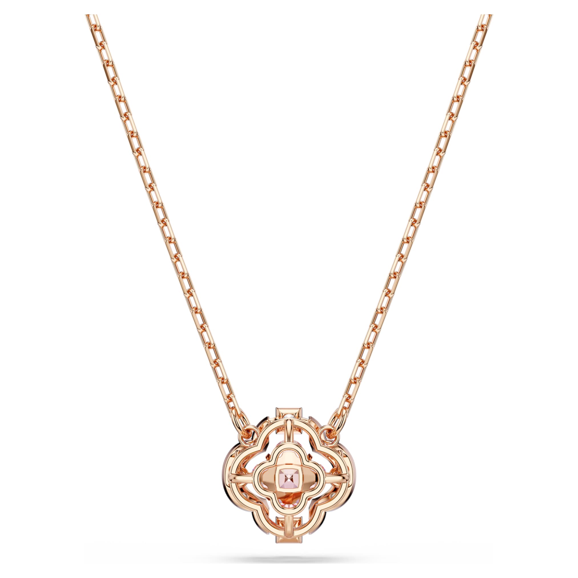 Swarovski Una necklace Clover, Pink, 18K rose gold finish