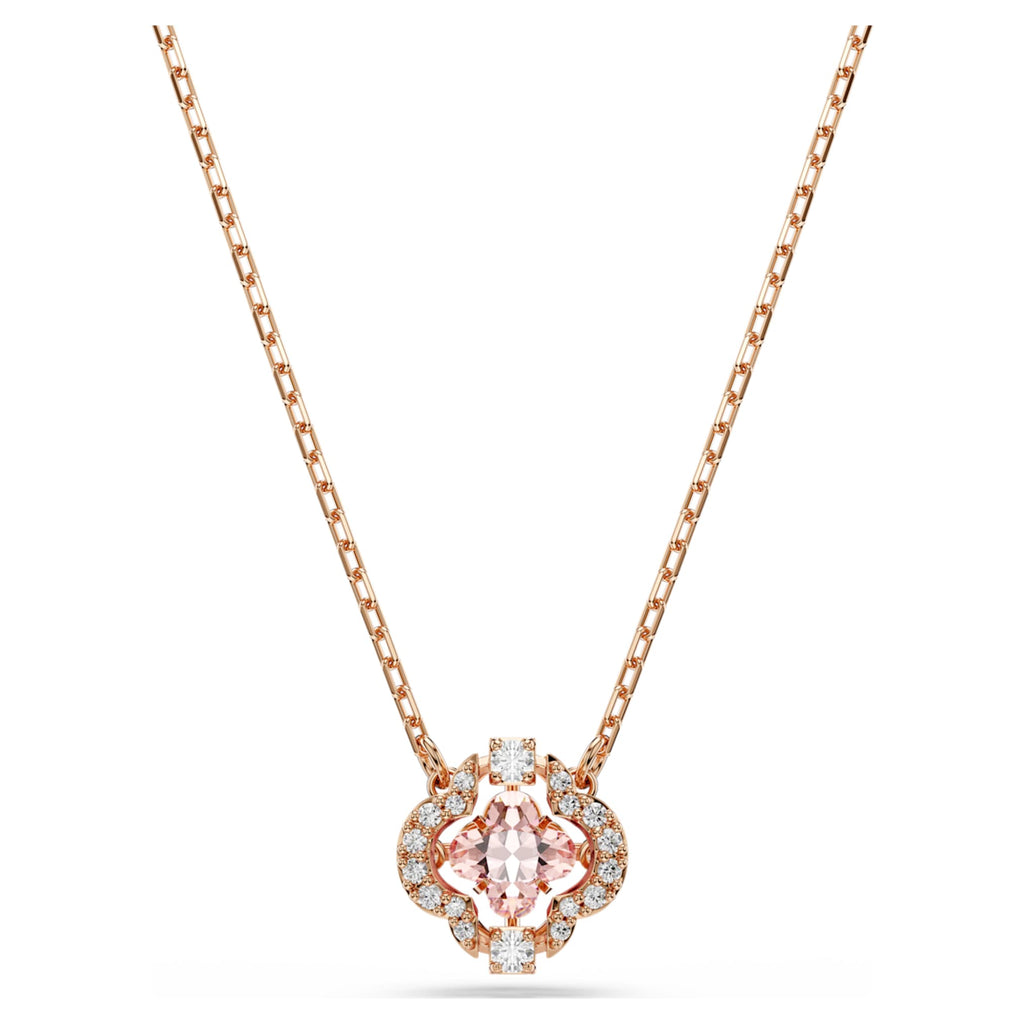 Swarovski Una necklace Clover, Pink, 18K rose gold finish