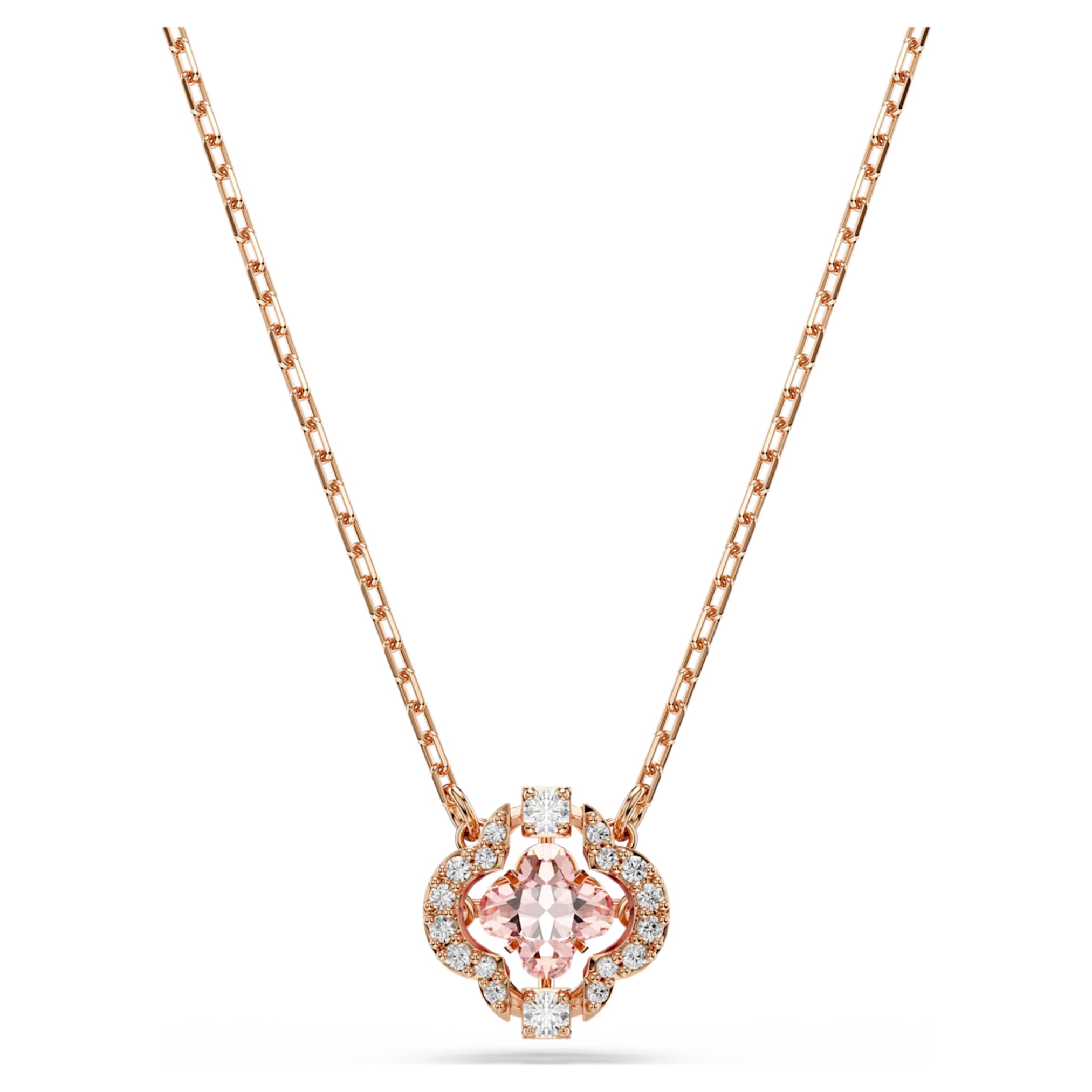 Swarovski Una necklace Clover, Pink, 18K rose gold finish