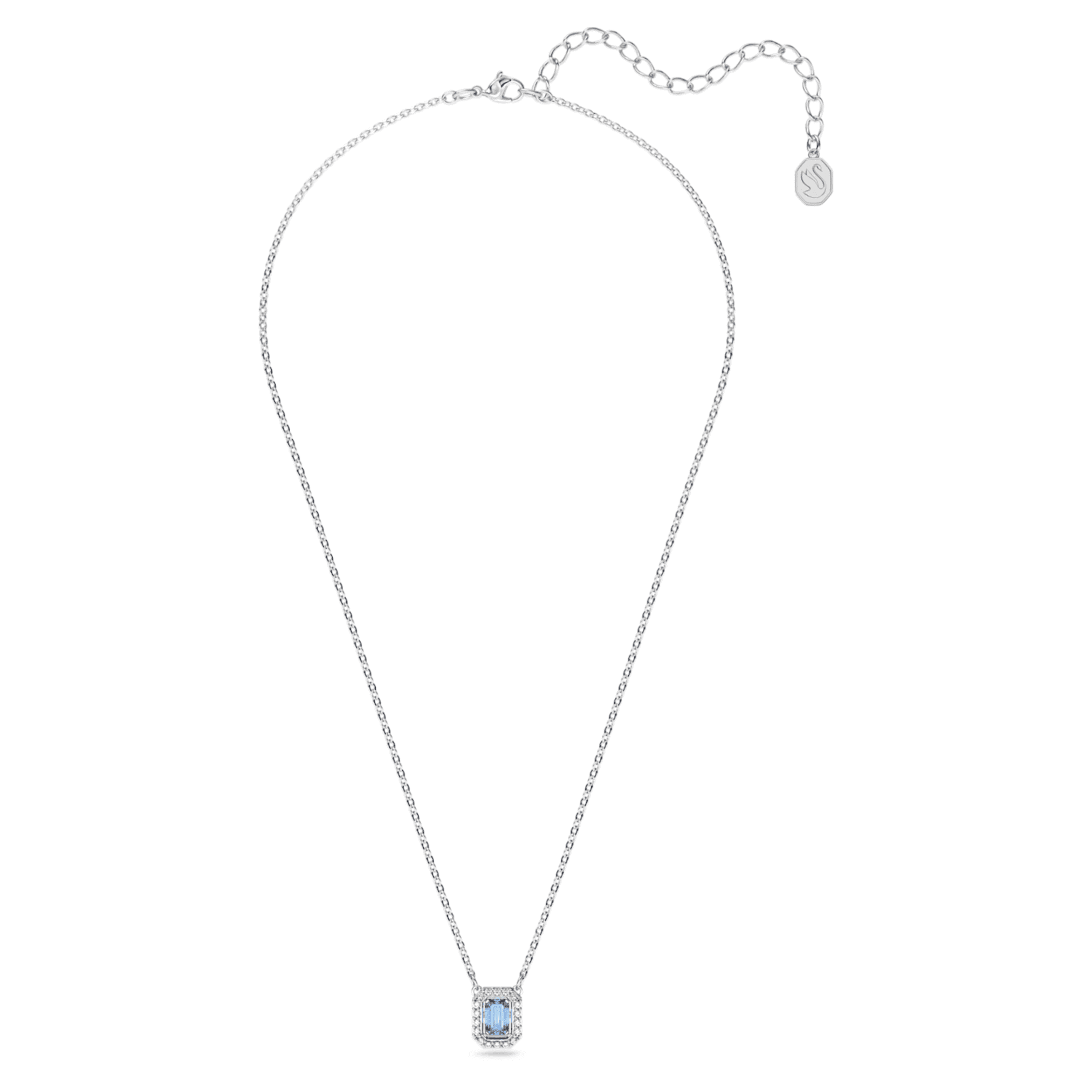 Swarovski Una necklace Octagon cut, Blue, Rhodium plated