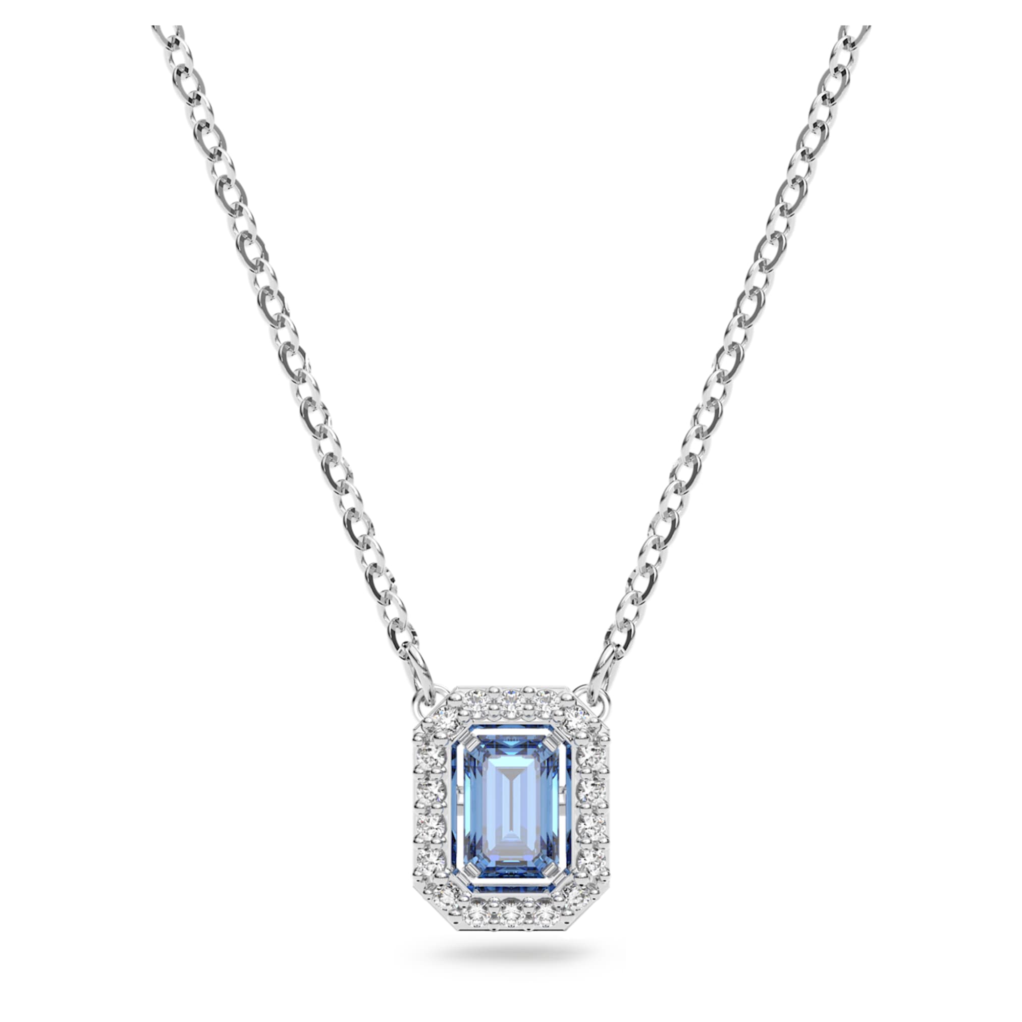 Swarovski Una necklace Octagon cut, Blue, Rhodium plated