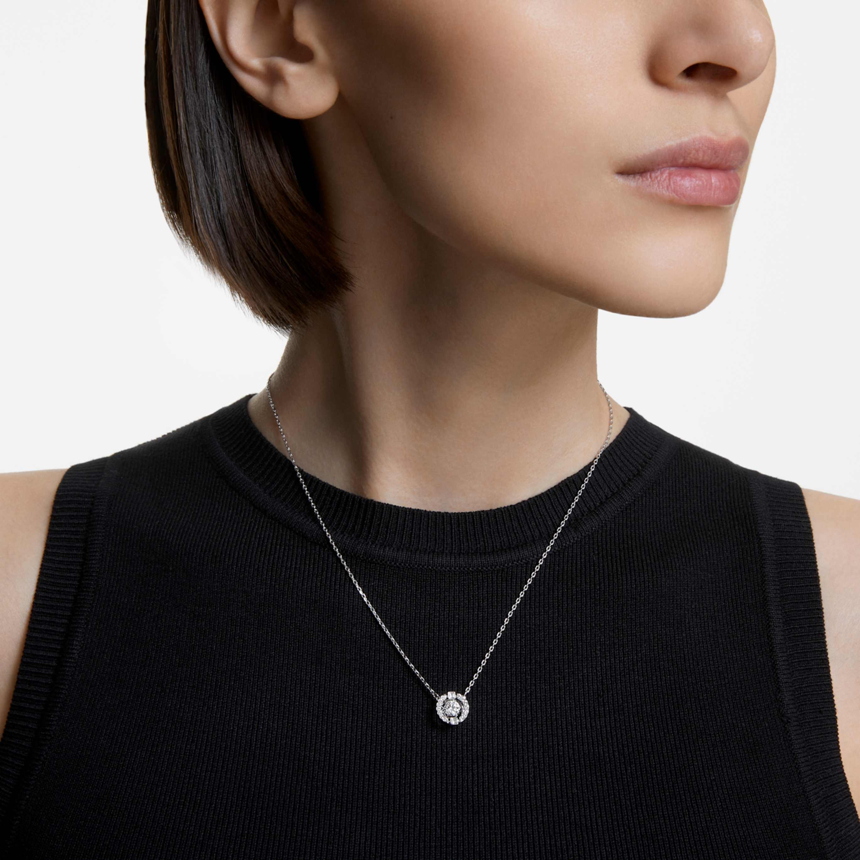 Swarovski Una necklace Round cut, White, Rhodium plated