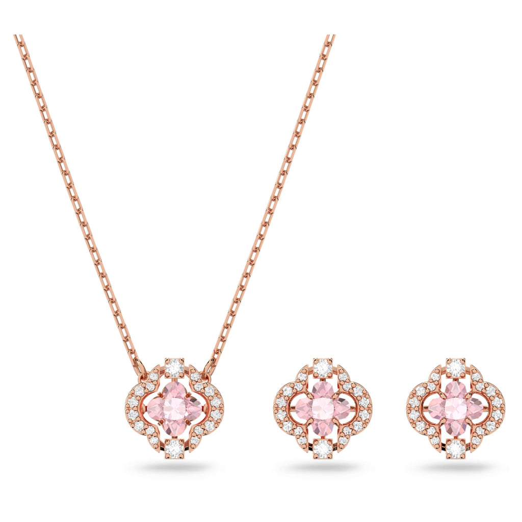 Swarovski Una set Mixed cuts, Clover, Pink, 18K rose gold finish